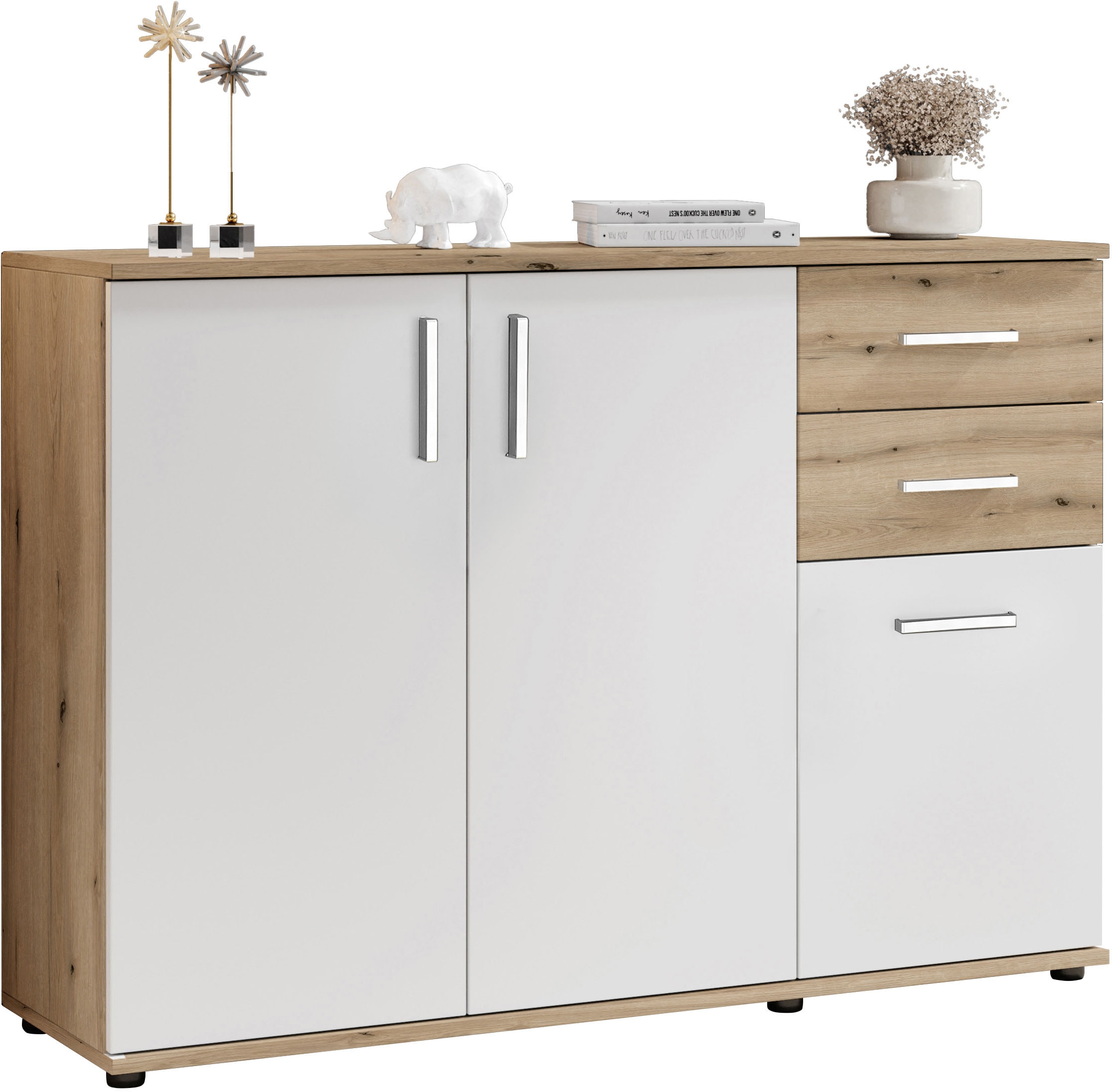HBZ Kommode »BC-Drift-2, Sideboard Stellmaß BxHxT 120x84x35 cm«, (1 St.), Kommode mit 3 Türen, 2 Schubkästen und 1 Einlegeboden