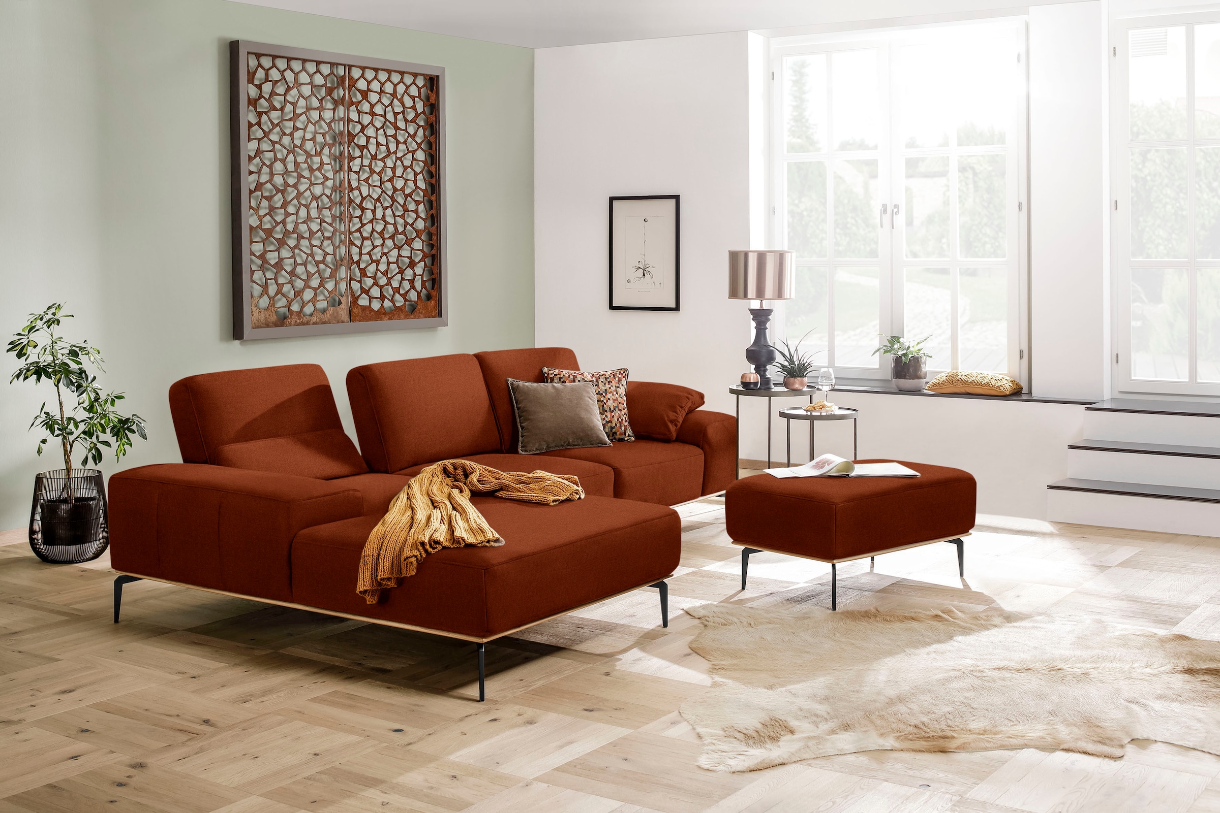 W.SCHILLIG Polsterhocker »run« mit Holzsockel, Füße in Schwarz pulverbeschichtet, Breite 75 cm