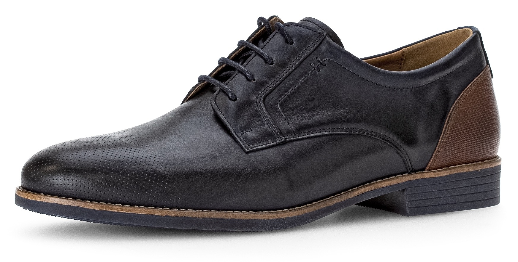 Pius Gabor, Herren, Schnürschuh , Blockabsatz, Festtagsschuh, Businessschuh G-Weite (=weit), jeansblau-cognac, 7 (40,5), jeansblau-cognac, Eleganter 