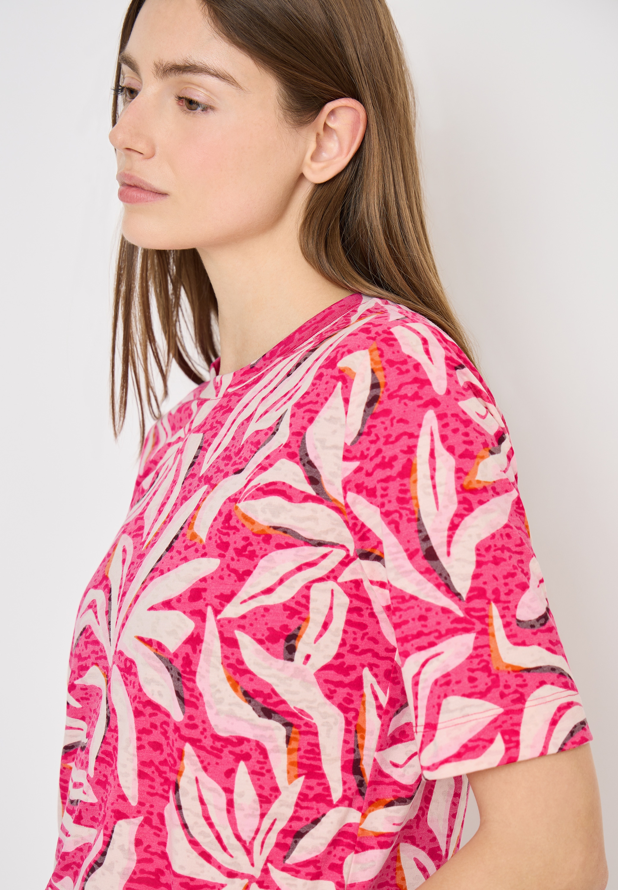 Cecil Rundhalsshirt Ausbrenner Shirt mit floralem Muster