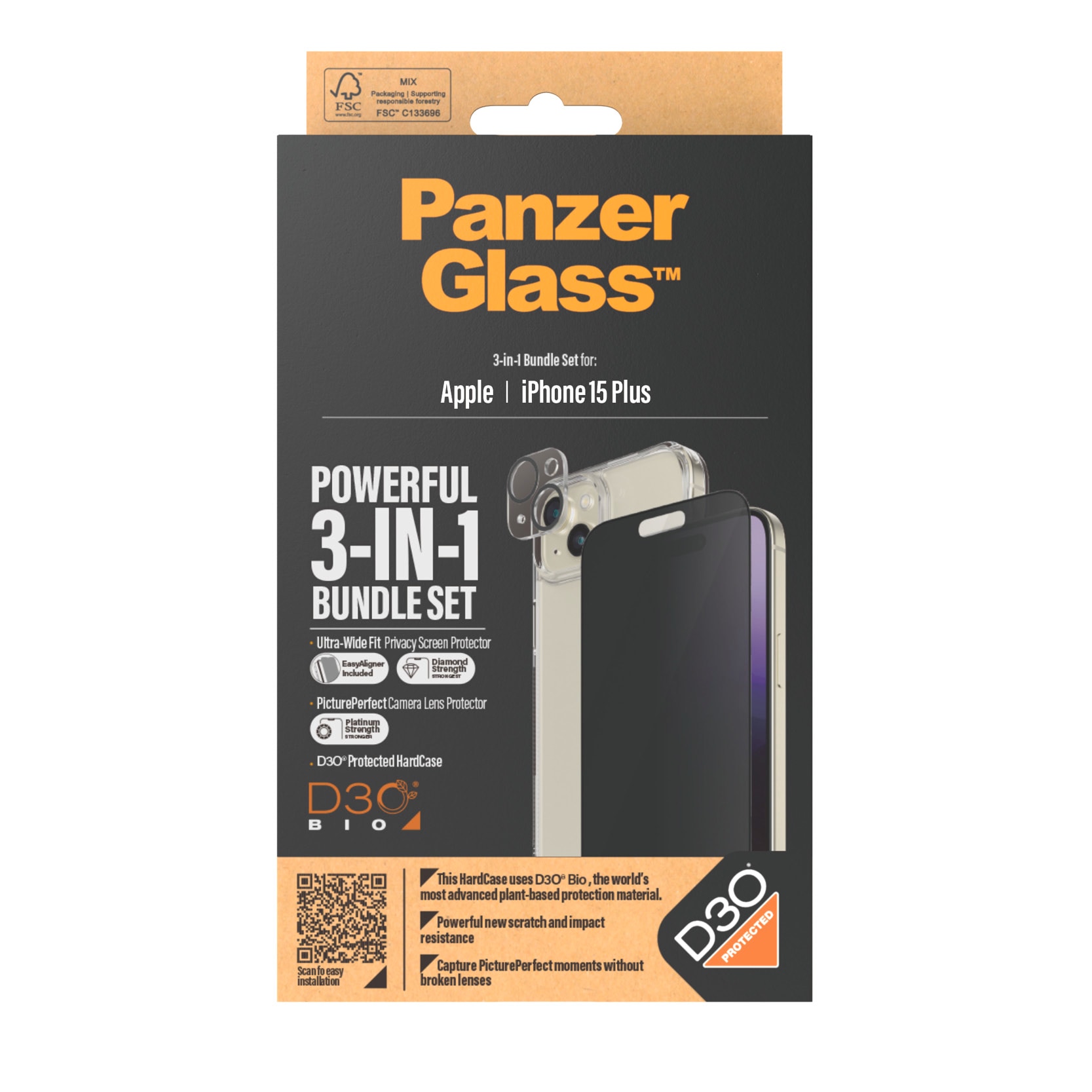 PanzerGlass Displayschutzglas »3-in-1-Privacy-Pack Privacy, Camera Protector und Cover« für iPhone 15 Plus