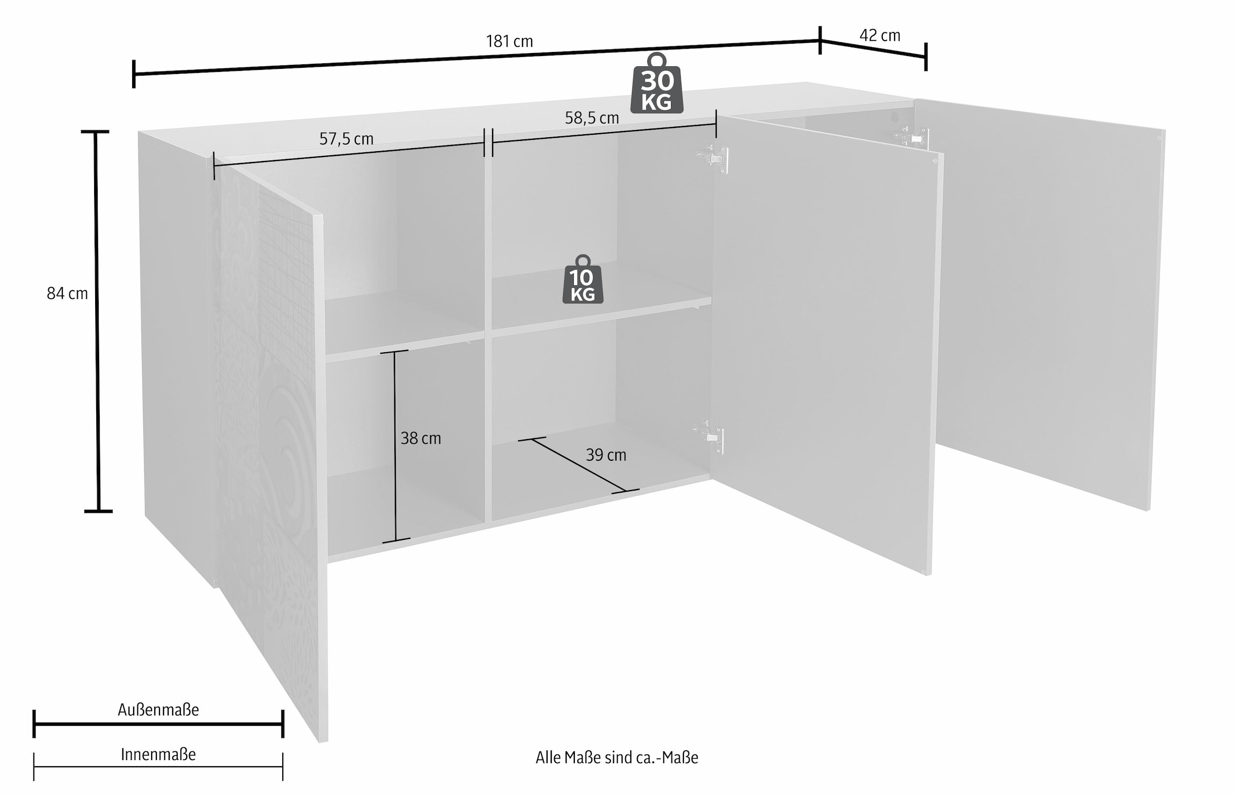 INOSIGN Sideboard »Miro«, Breite 181 cm mit dekorativem Siebdruck