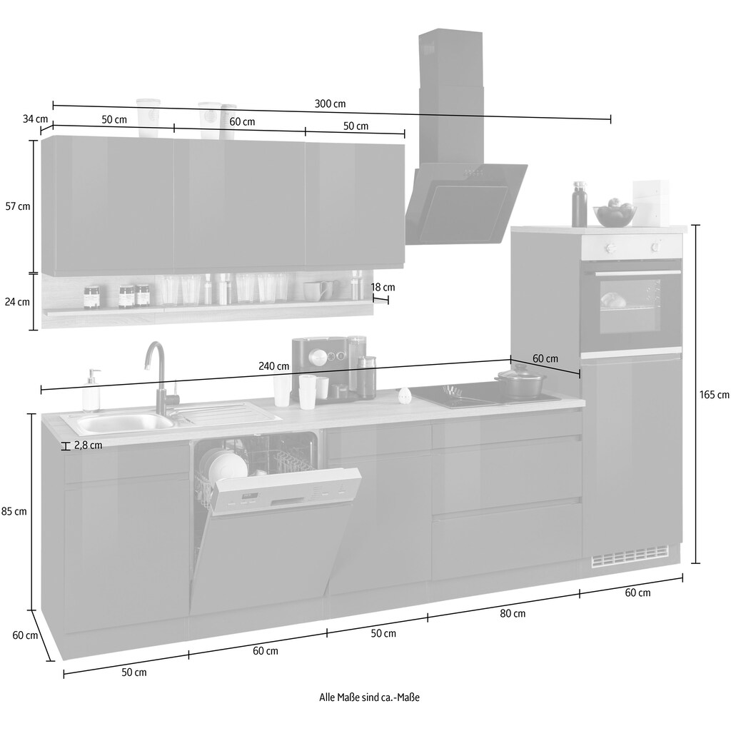HELD MÖBEL Küche »Virginia«, Breite 300 cm, mit E-Geräten