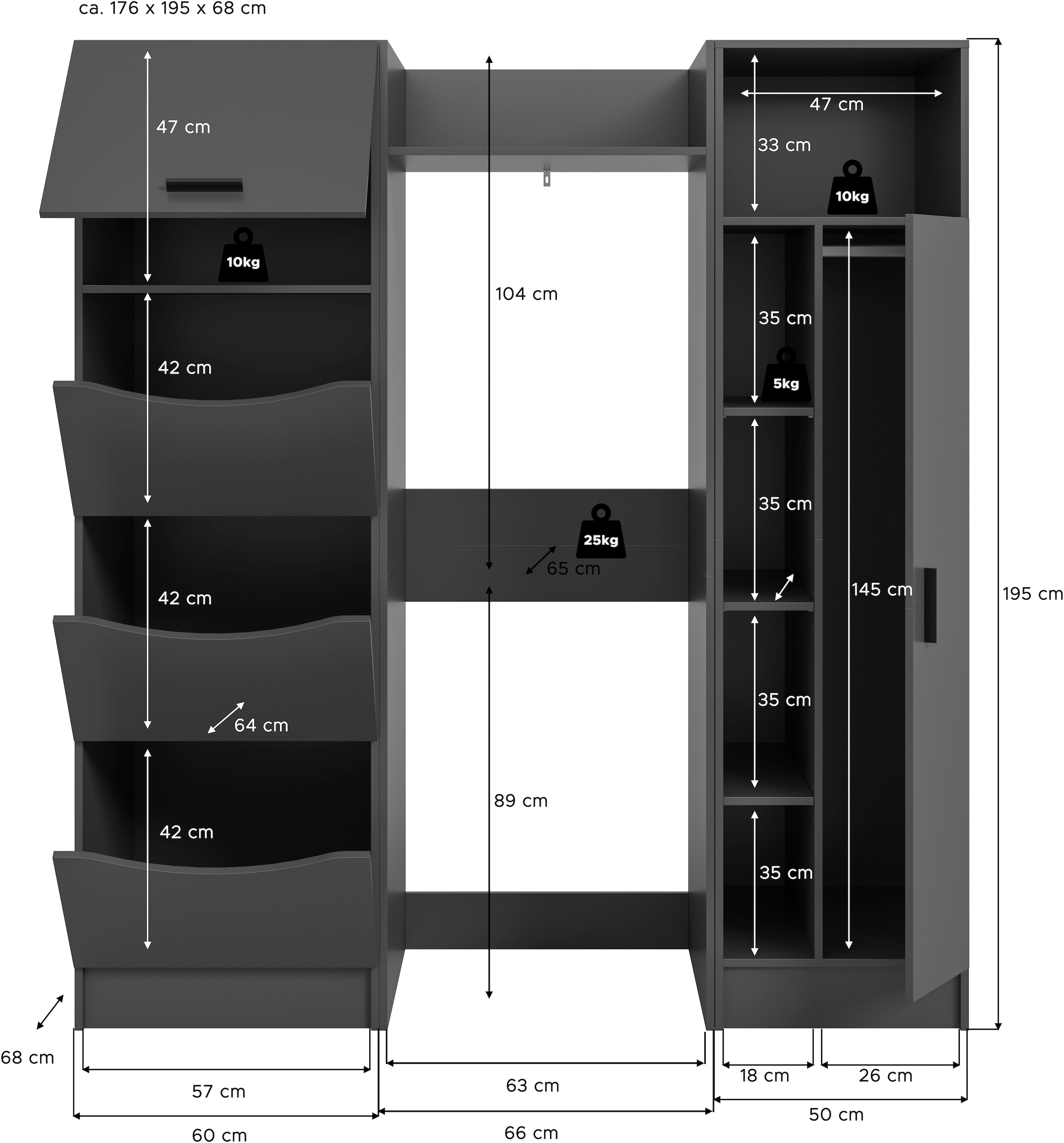 welltime Badmöbel-Set »FALAS, TOPSELLER!, 3-teilig, Hauswirtschaftsraum Set, Breite 176 cm« Set, 1x Wäscheschrank, 1x Waschmaschinenumbauschrank, 1x Mehrzweckschrank, 3 Stk. tlg.