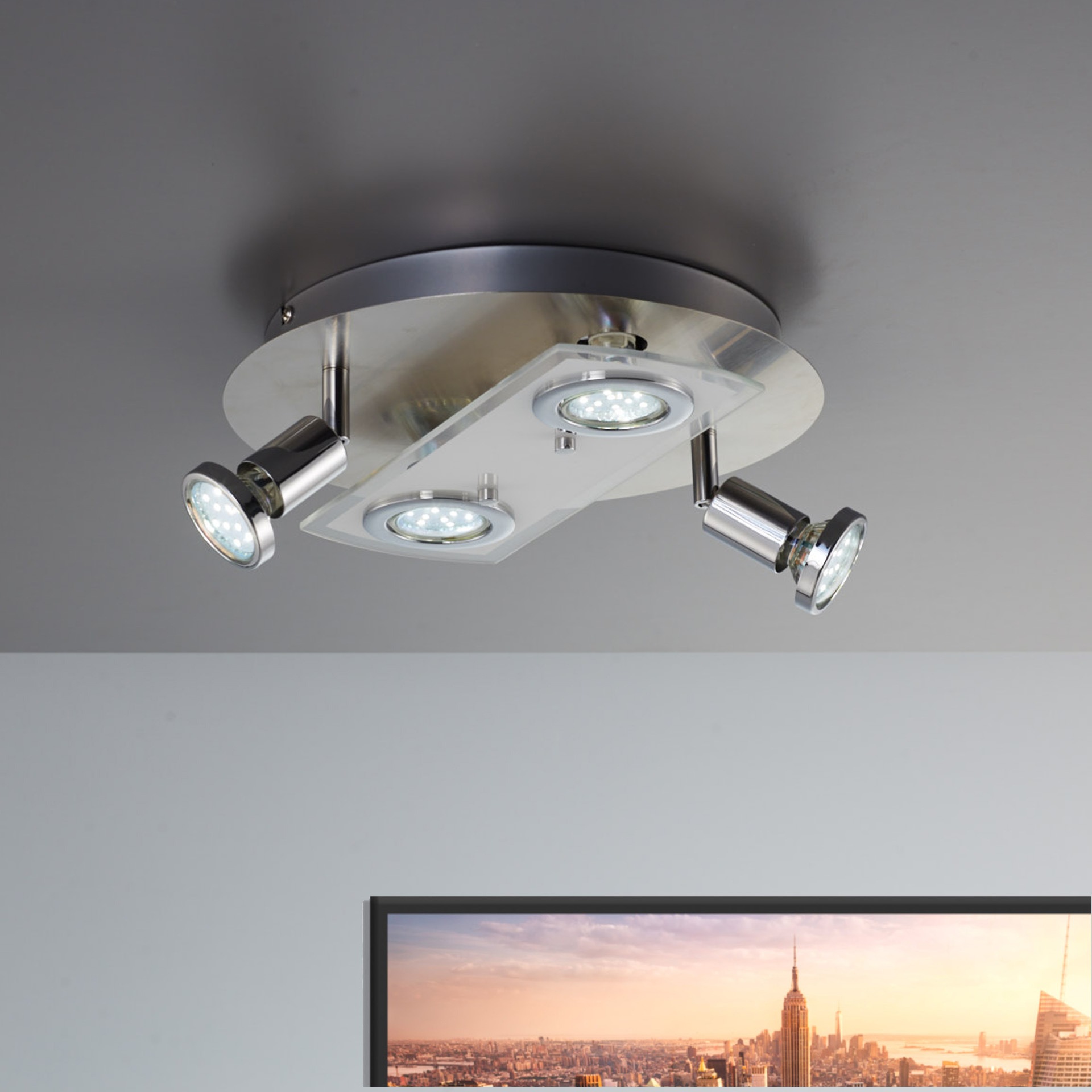 B.K.Licht LED Deckenspot »Orion«, 4 flammig, Leuchtmittel GU10 | Leuchtmittel wechselbar, LED Deckenleuchte, rund, Metall, Glas, Strahler, inkl. 3W 350lm GU10