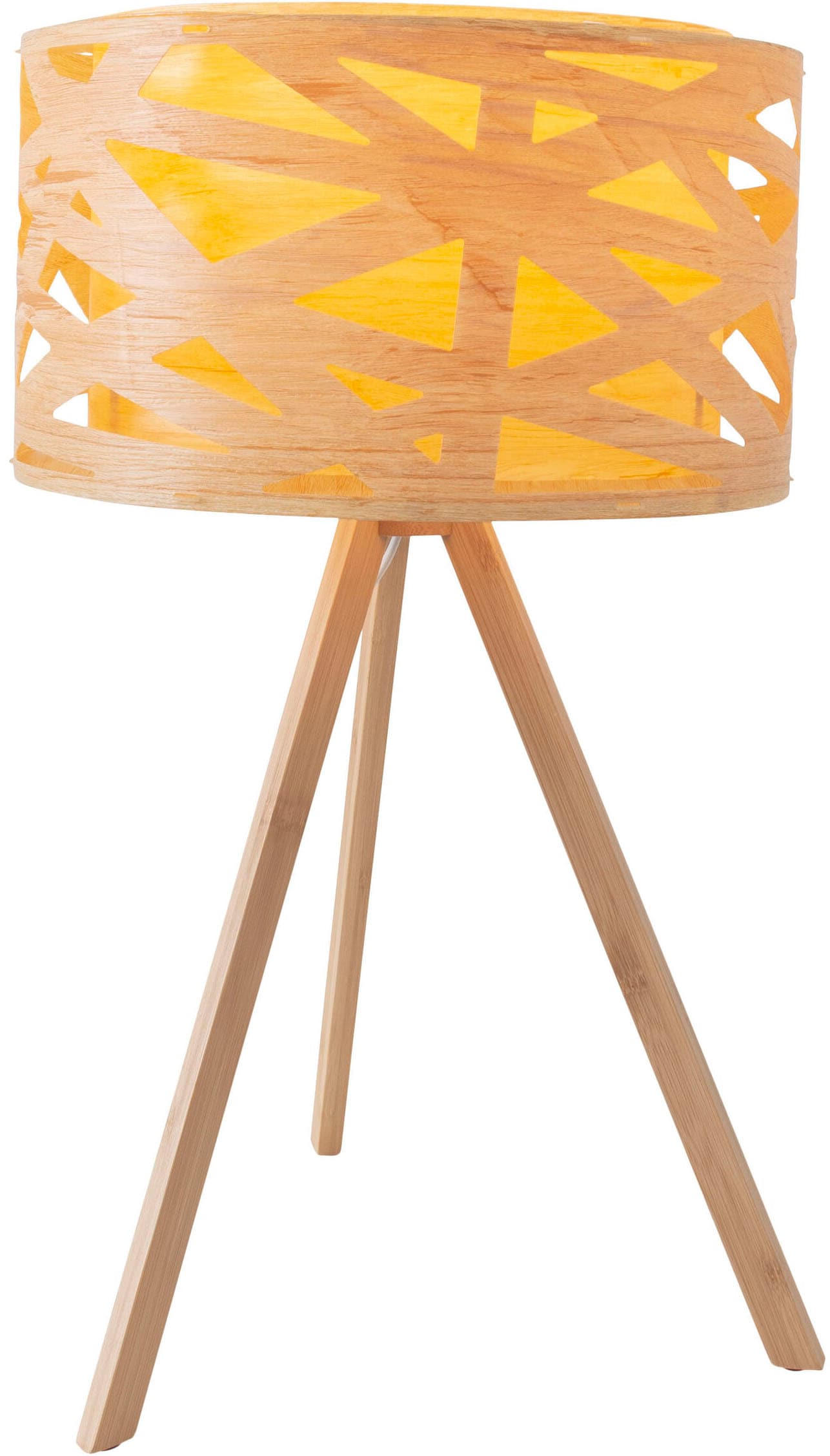 näve Stehlampe »Finja« E14 1 Stk. Dreibein, Schirm rund, Holzoptik mehrschichtig durchbrochen