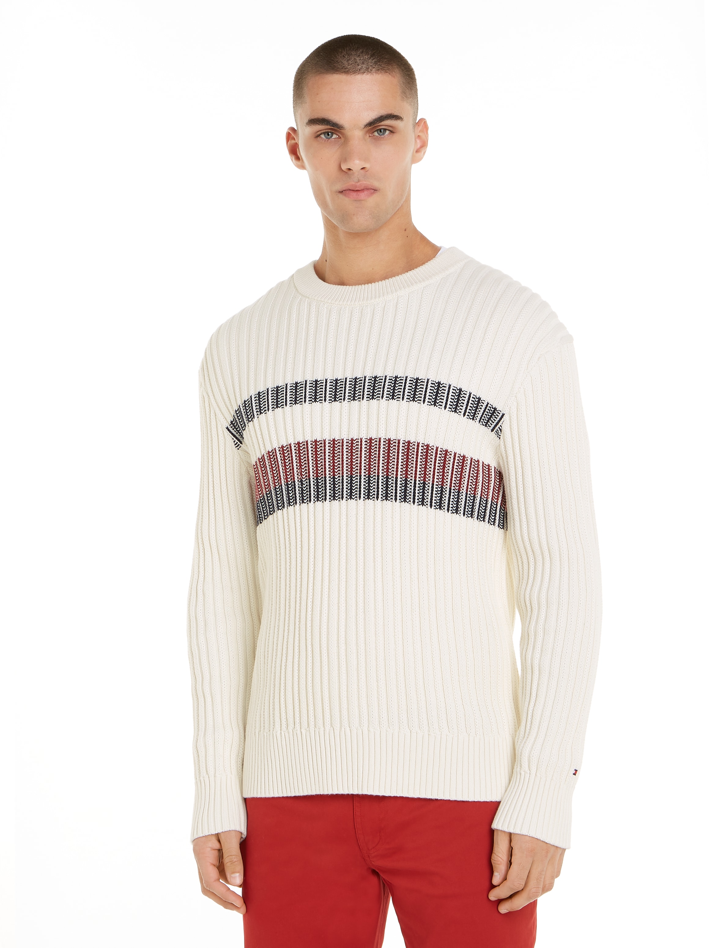 Tommy Hilfiger Rundhalspullover »GLOBAL STRIPE CHUNKY RIB C NK«, mit auffälligem Color Block-Design