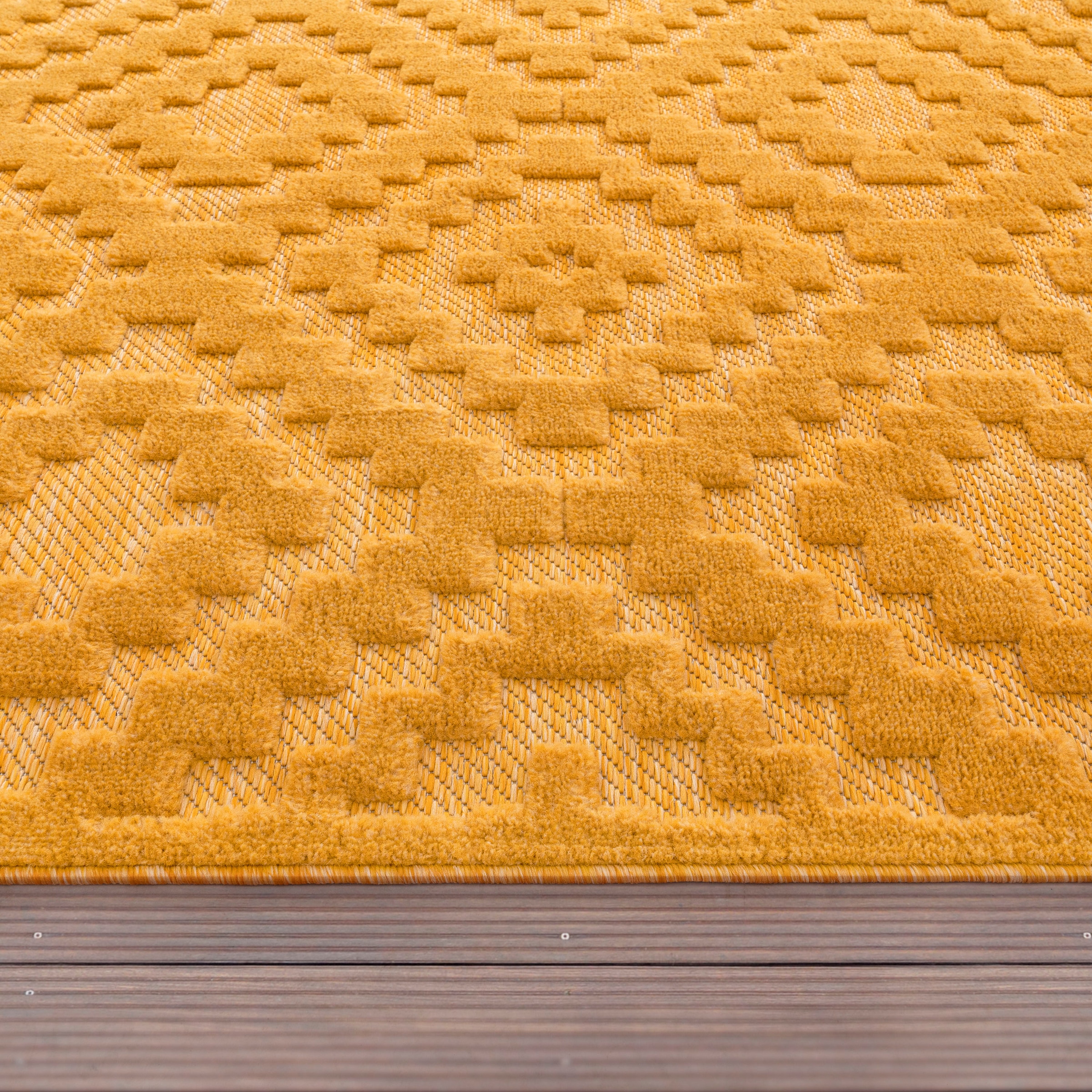 Hoch-Tief Muster, Uni-Farben, 672«, geeignet Scandi, Teppich »Livorno Effekt, Rauten Paco Outdoor Home rechteckig,