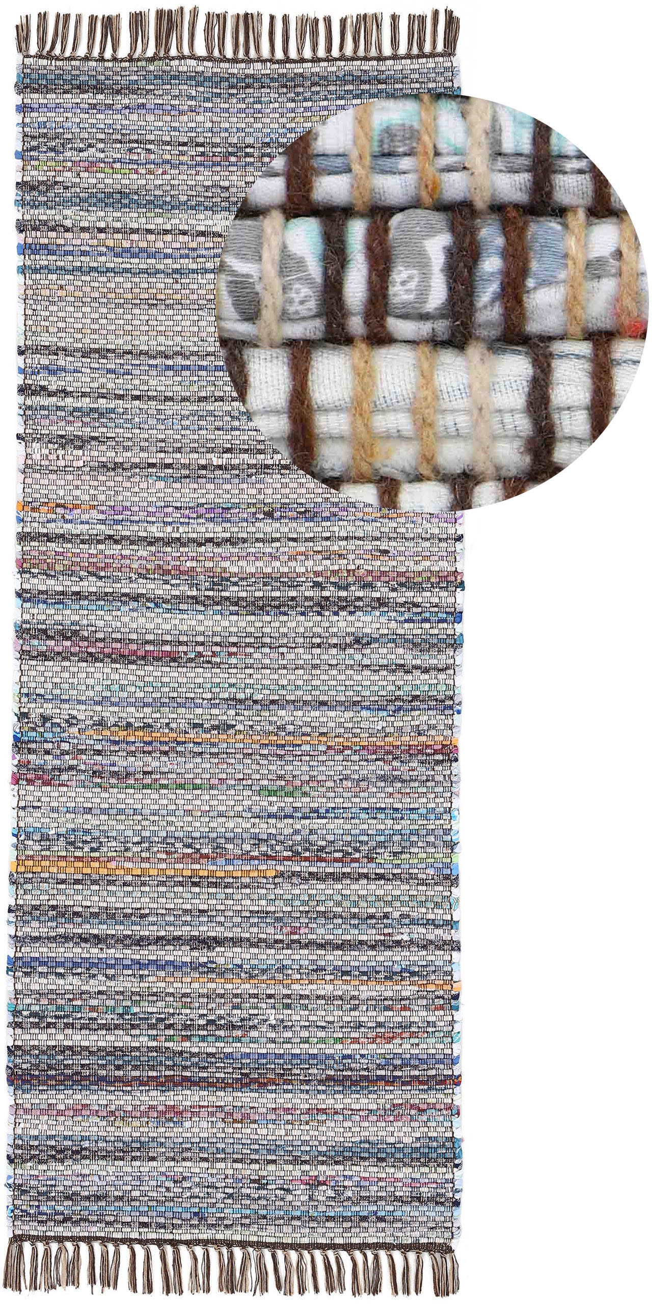 carpetfine Teppich »Kelim Chindi, Wendeteppich«, rechteckig, 6 mm Höhe, handgewebt, Fleckerlteppich mit Fransen, auch vielen in Läufergrößen