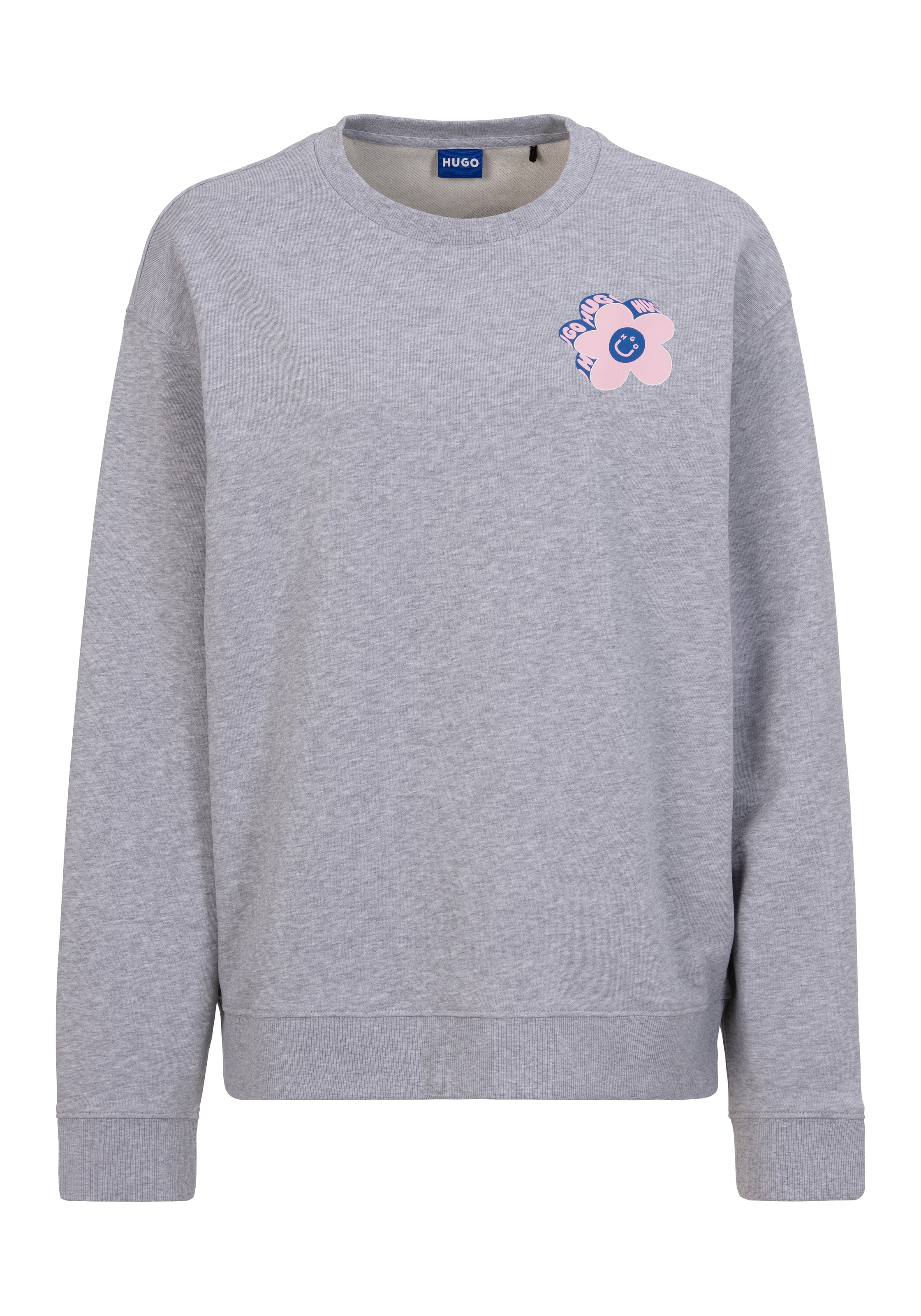 HUGO Blue Sweatshirt »Oversized Crew«, mit Flower Backprint, Straß Logo Print
