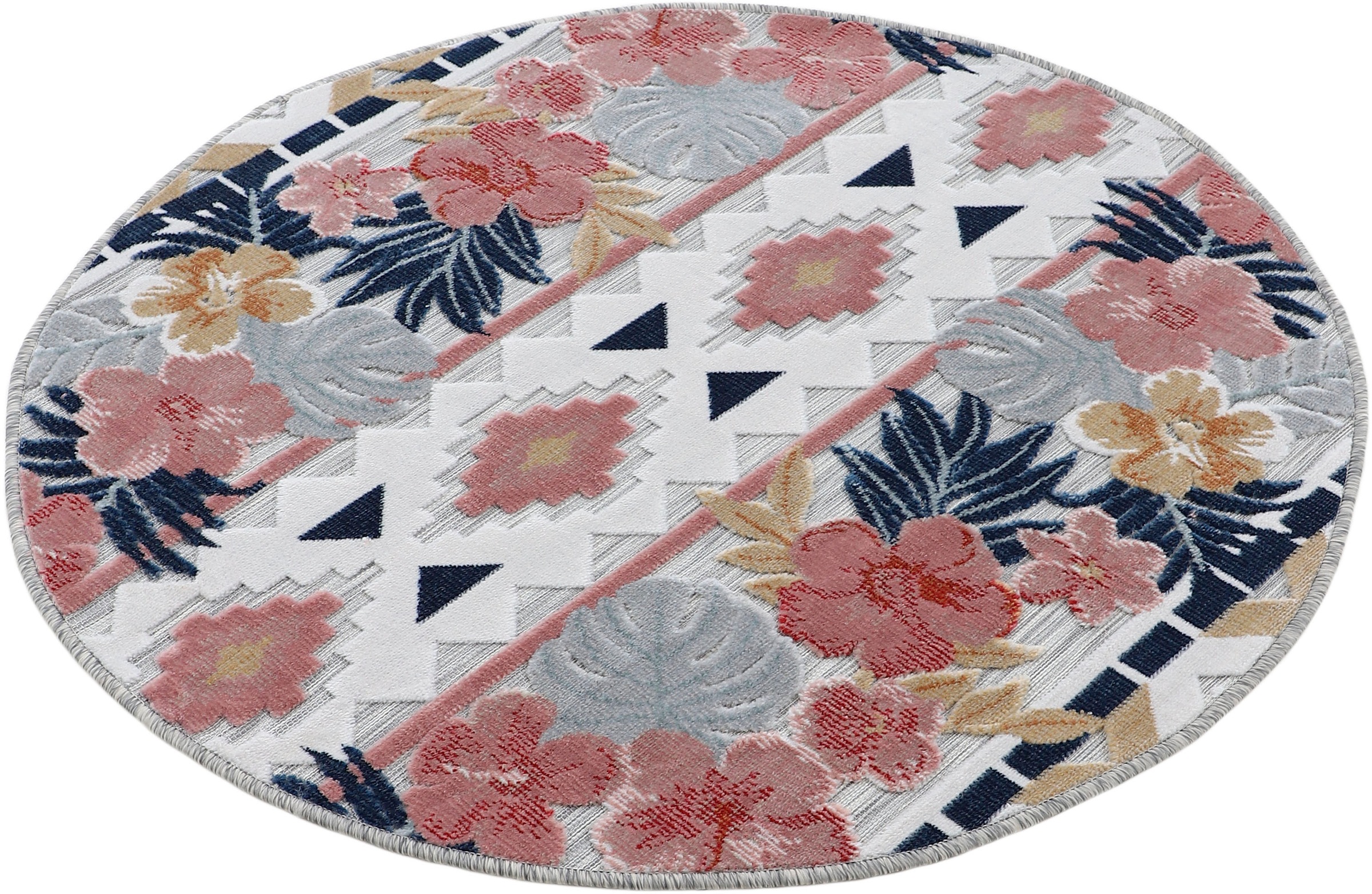 carpetfine Teppich »Deja 101«, rund, robustes Flachgewebe, Motiv- Floral  Palmenblätter, Hoch-Tief Effekt