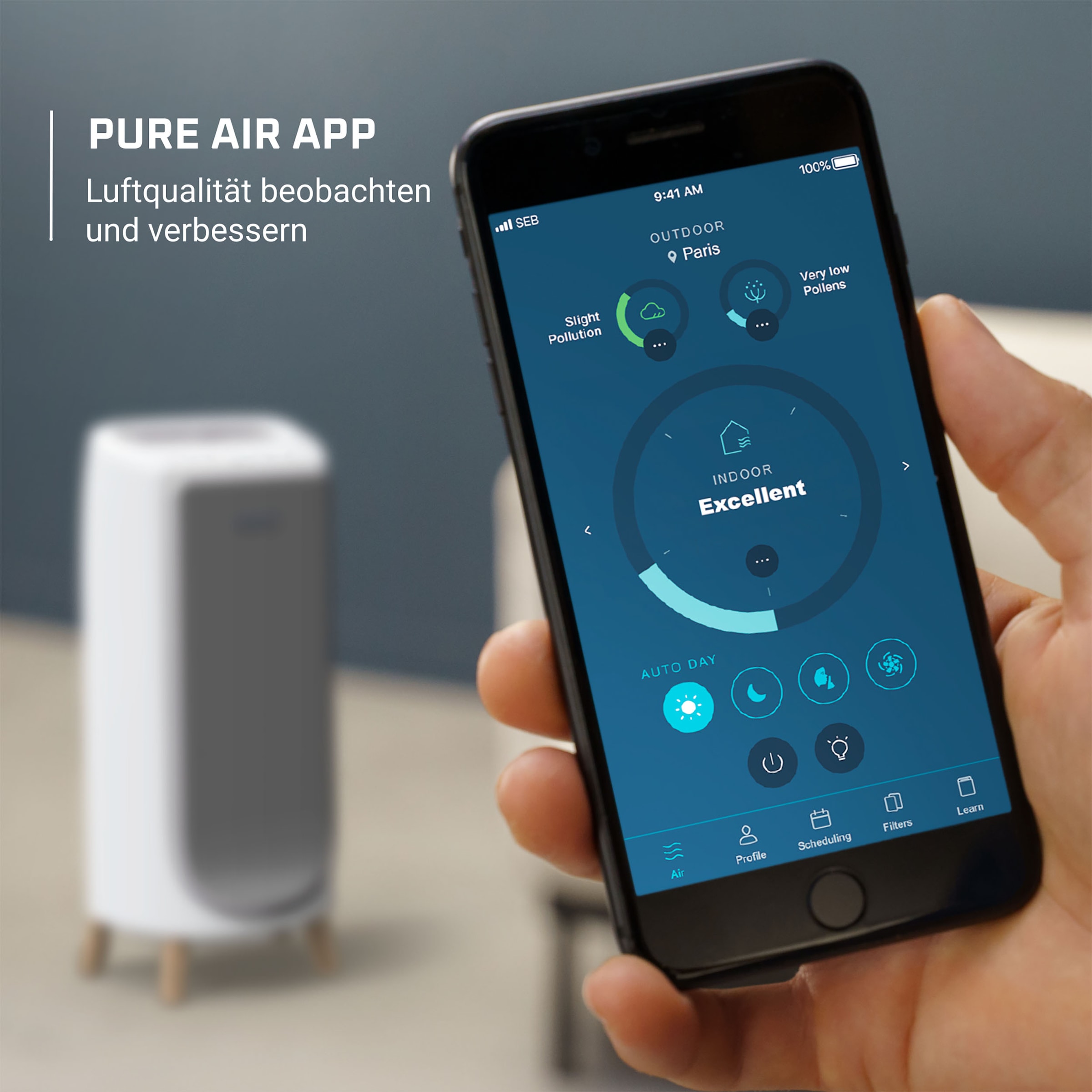 Rowenta Luftreiniger »PU6180 Intense Pure Air Home Connect«, für 36 m² Räume, HEPA-Luftfilterung, App, 4 automatische Modi, 32 dB(A), Textil-Finish