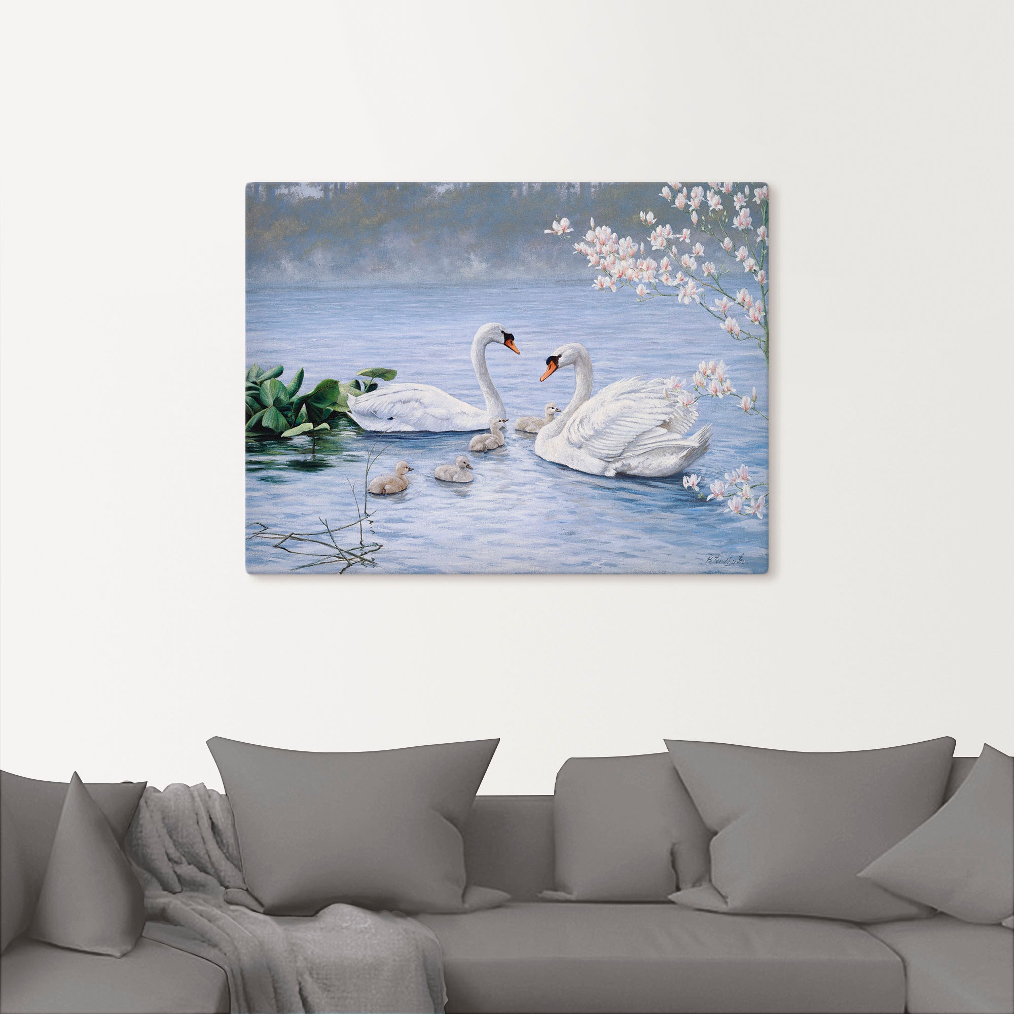 Artland Leinwandbild »Stolze Schwanenfamilie« Vögel 1 Stk. tlg. auf Holzrahmen gespannt