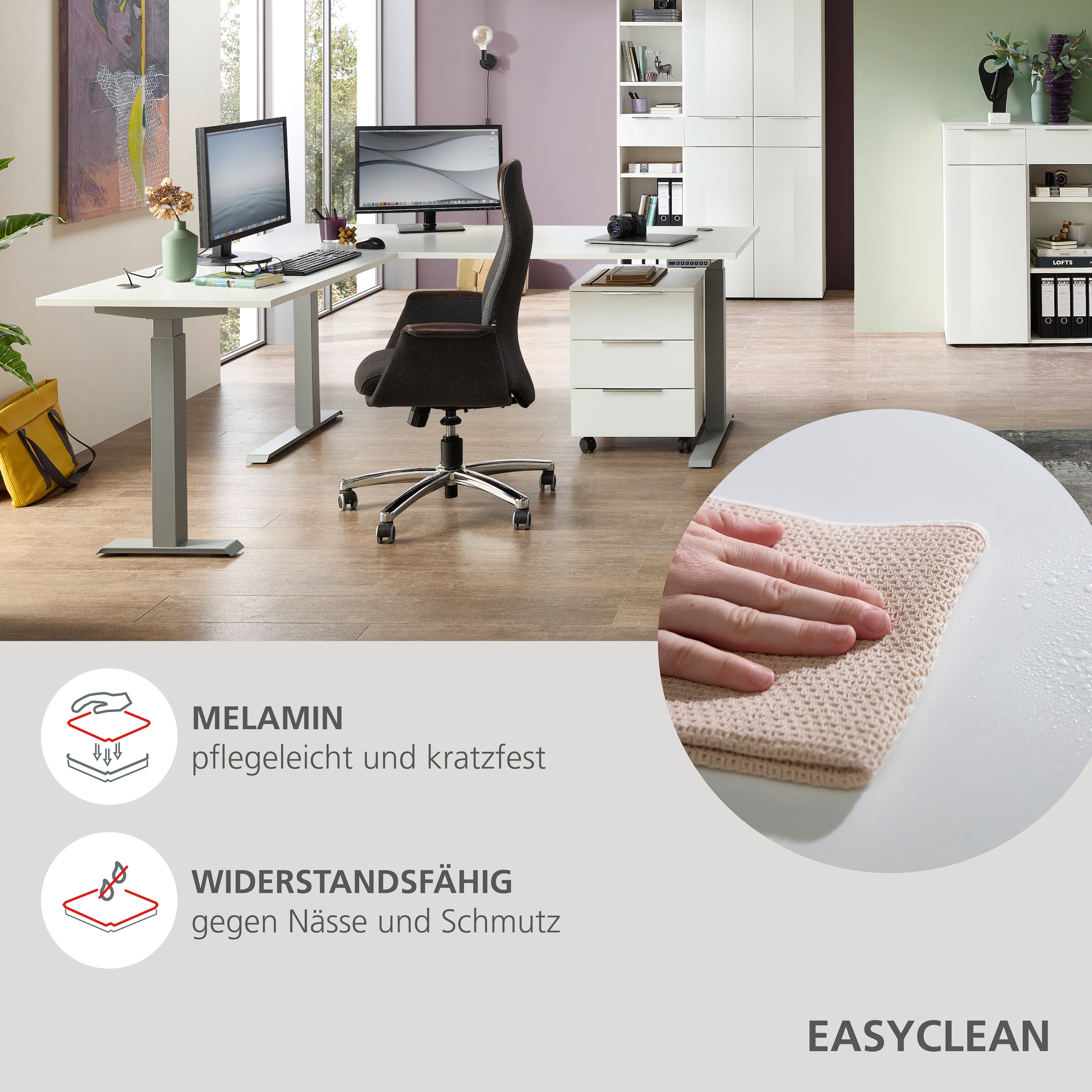 Innostyle Schreibtisch »Schreibtisch Santorin, 185/72/173 cm ( B/H/T)« 1 Stk. tlg. mit motor. Höhenverst. (72-120 cm) mit Memory-Funkt., li/re montierbar