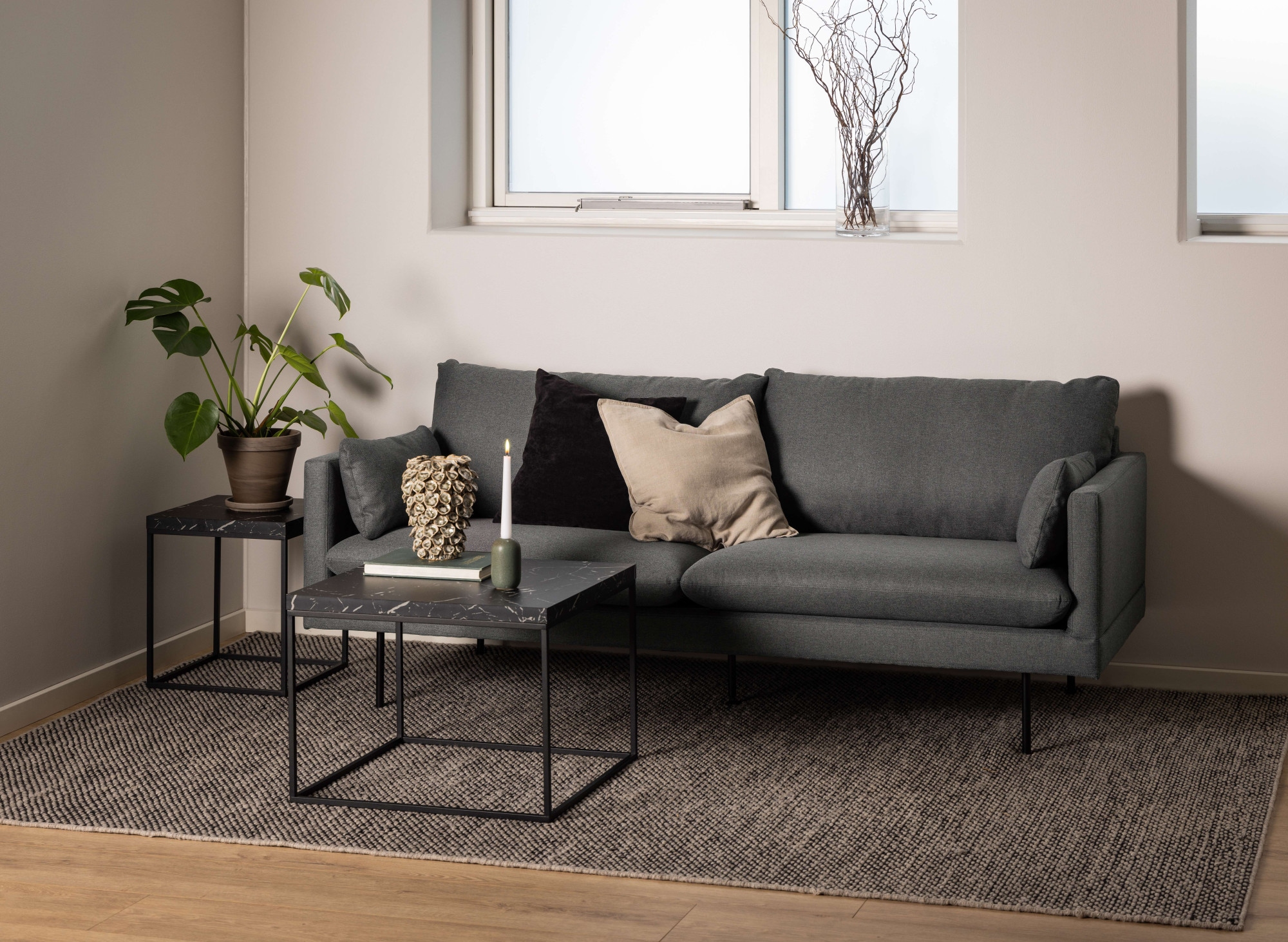 ACTONA GROUP Couchtisch »Barossa Wohnzimmertisch, Beistelltisch, Quadratisch, Sofatisch,«, Steinoptik, schwarze Stahlbeine, in mehreren Varianten, B: 60 cm