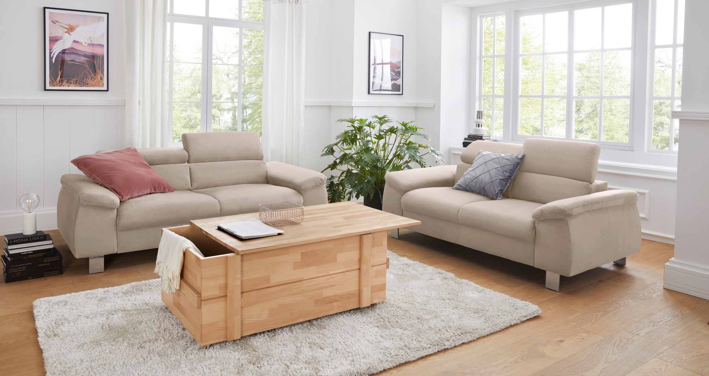 COTTA Polstergarnitur »Komaris«, (Set), Set bestehend aus: 3-Sitzer mit Kopfteilverstellung & Hocker
