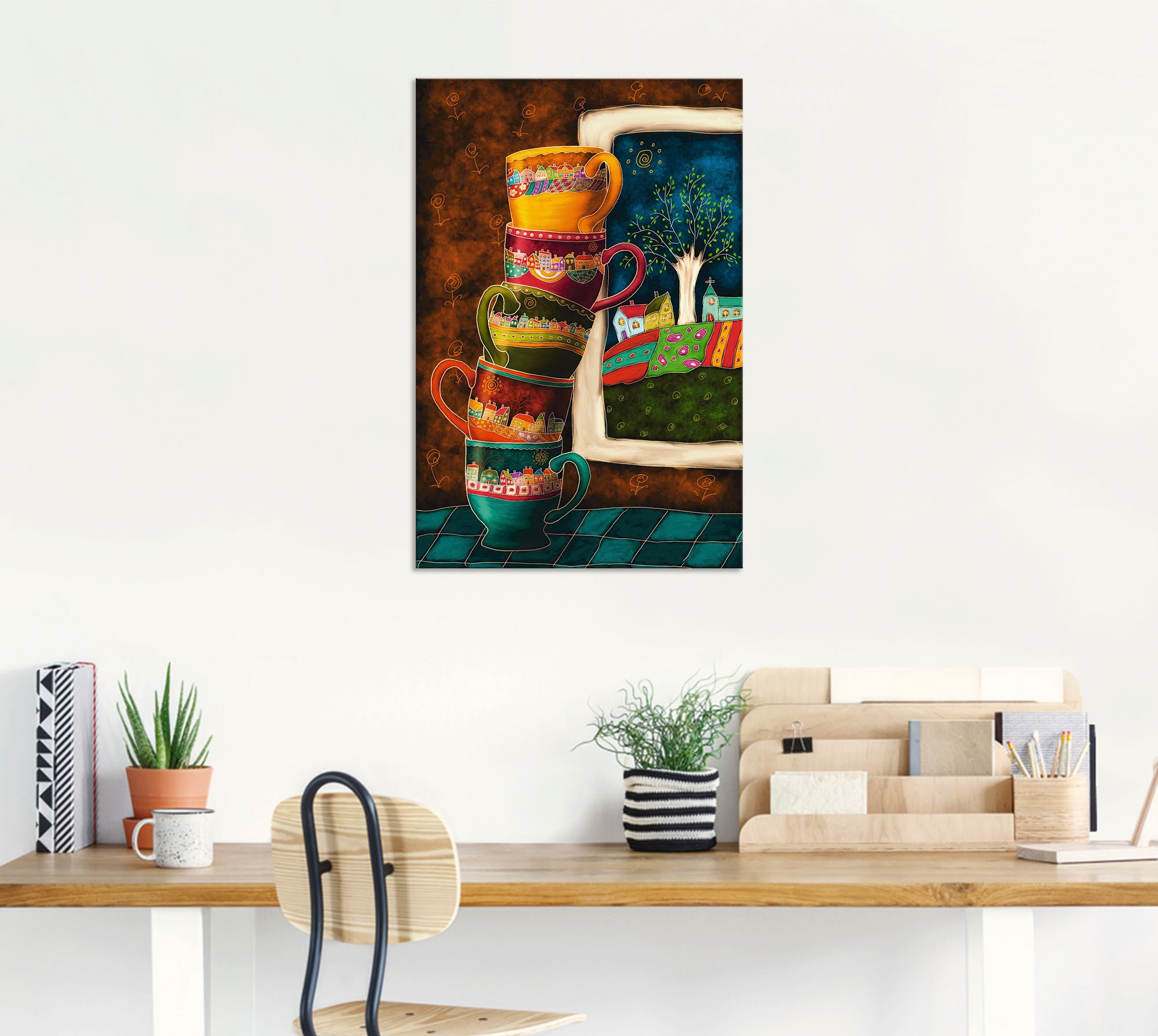 Artland Wandbild »Fröhliche Kaffeetassen« Getränke 1 Stk. tlg. als Alubild, Leinwandbild, Poster in verschied. Größen