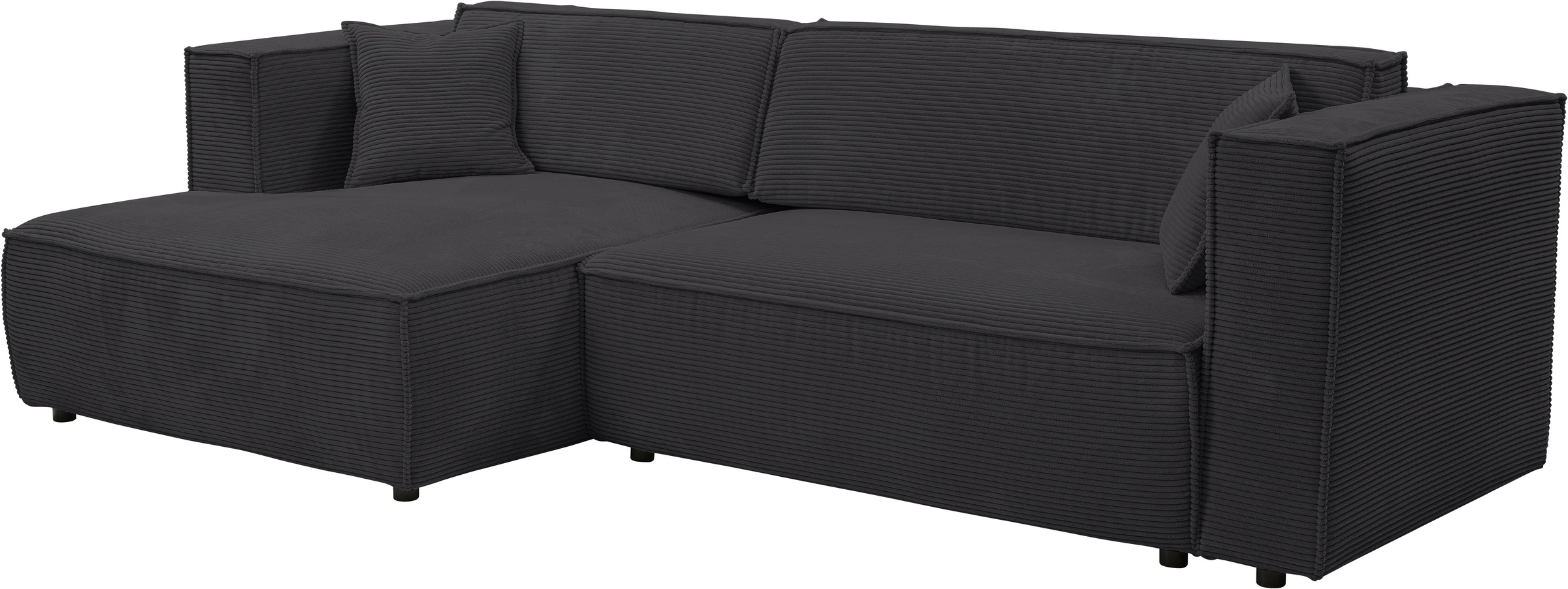 WERK2 Ecksofa »Atlanta-New, modernes Design, Stellmaße 280x147cm, L-Form, Kedernaht«, hoher Komfort, Schlaffunktion & Bettkasten, Cord, Anthrazit