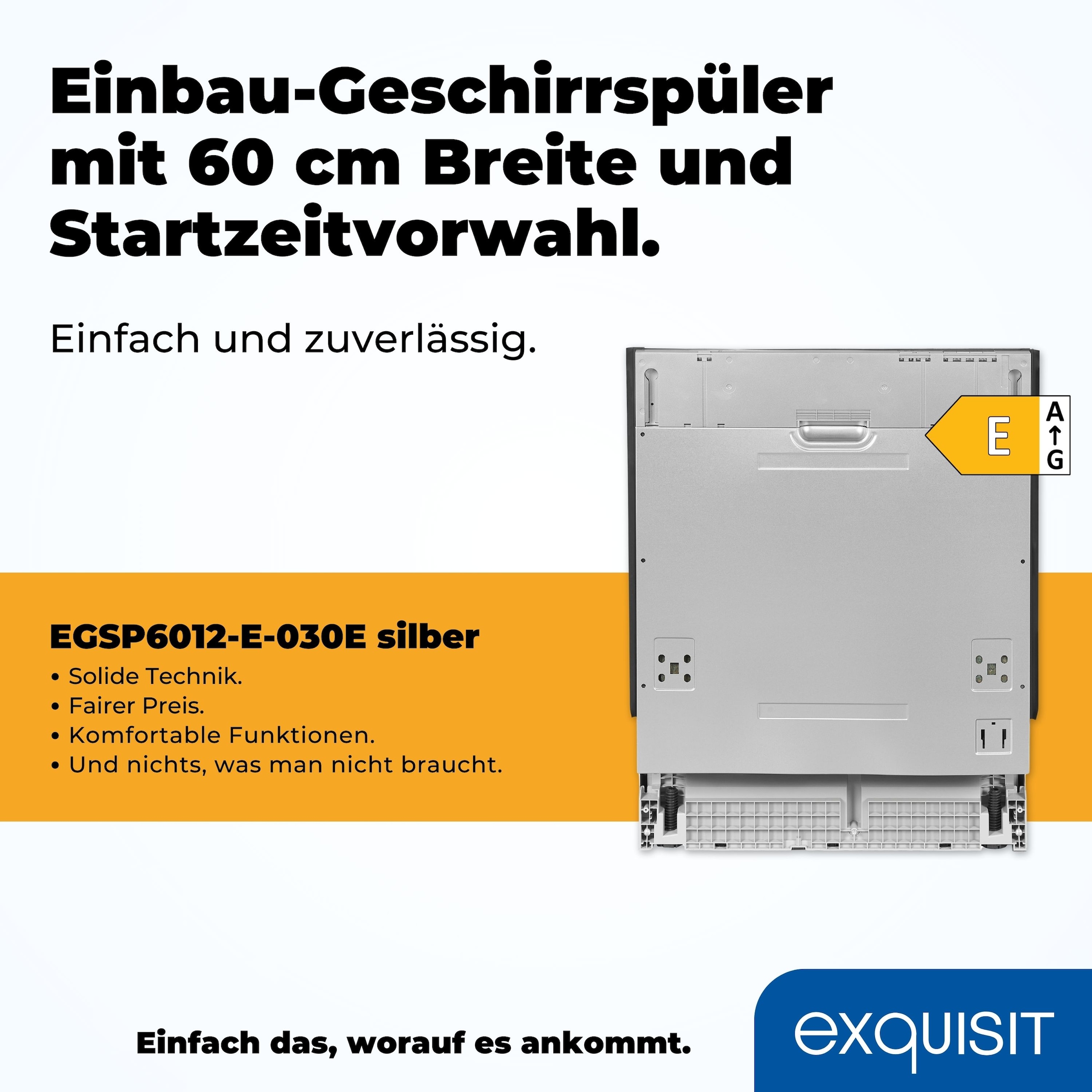 exquisit vollintegrierbarer Geschirrspüler »EGSP6012-E-030E silber«, 12 Maßgedecke