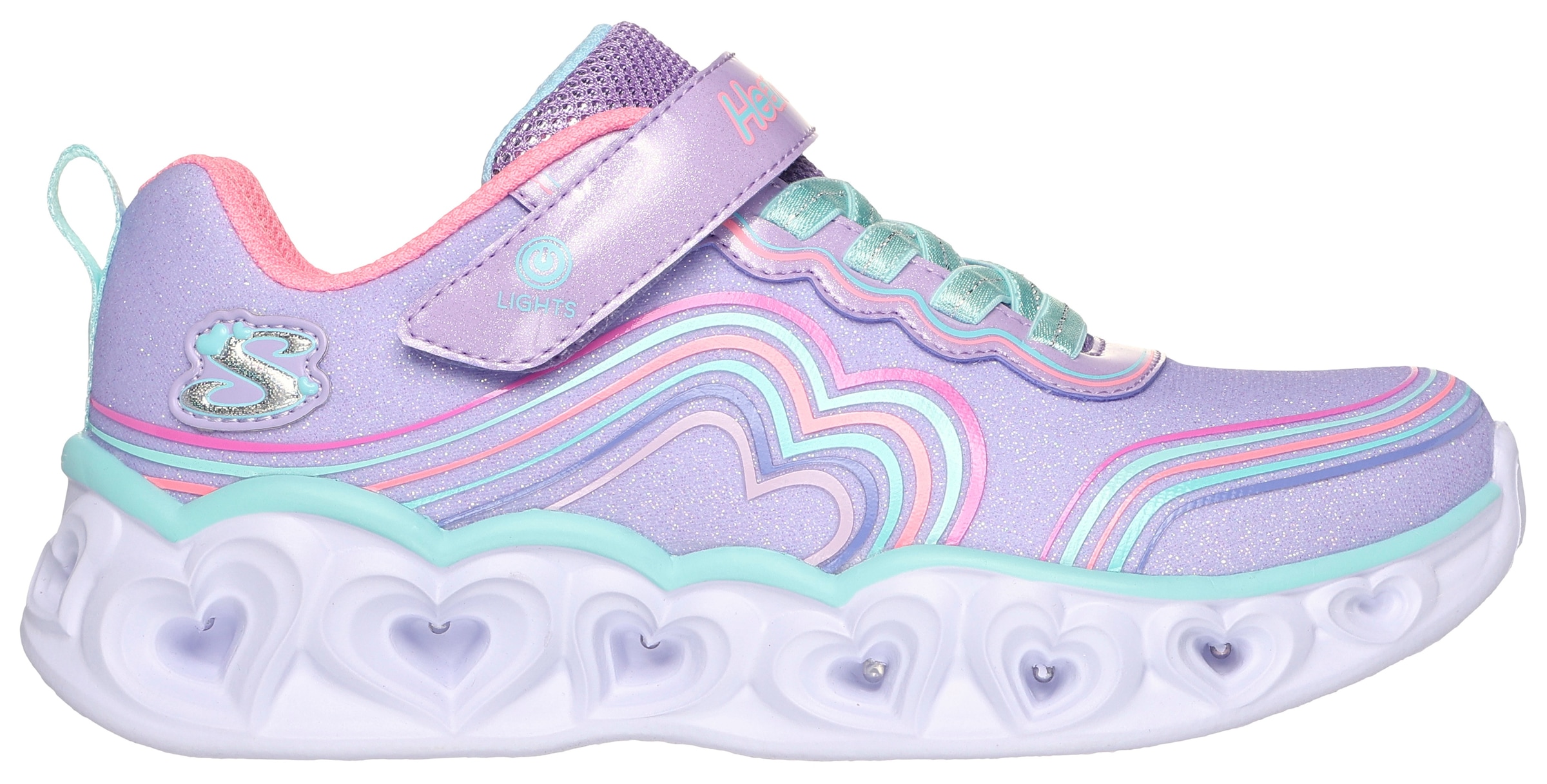 Skechers Kids Sneaker »HEART LIGHTS«, Freizeitschuh, Klettschuh, Blinkschuh mit buntem Regenbogen Stitching