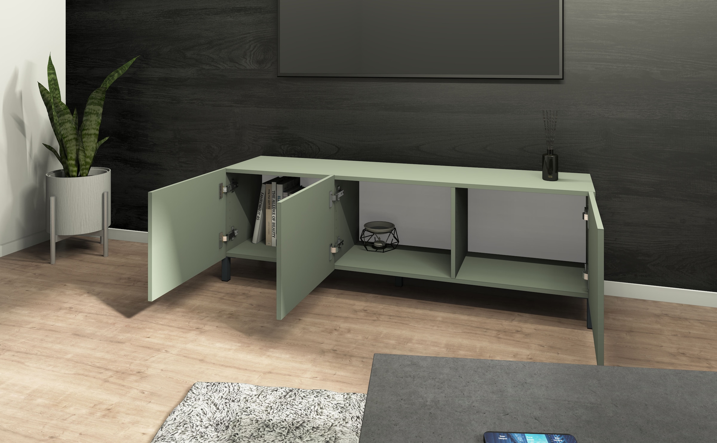borchardt Möbel Lowboard, Metallfüße, grifflose Optik