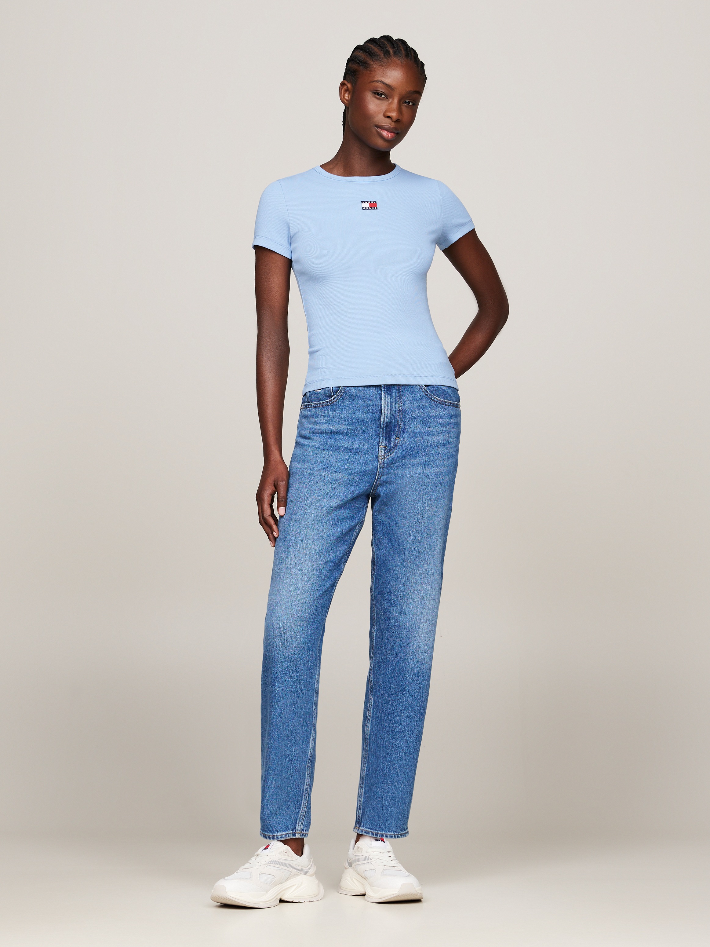 Tommy Jeans T-Shirt »TJW SLIM BADGE RIB TEE«, in Rippoptik