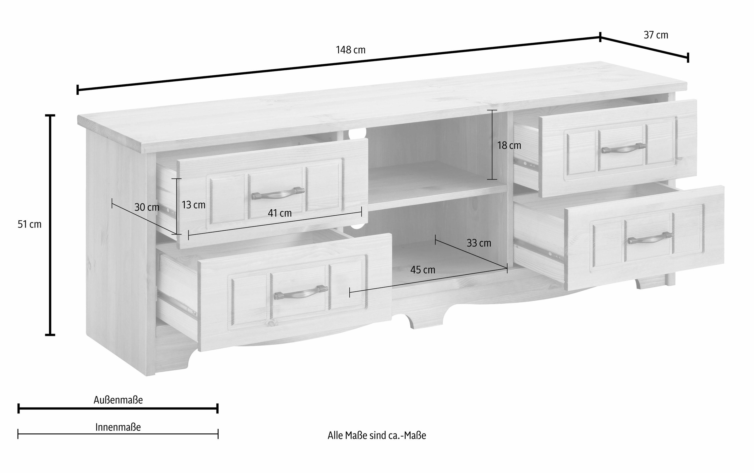 OTTO home Lowboard »Trinidad« Kommode, Breite 148 cm, mit 4 Schubladen