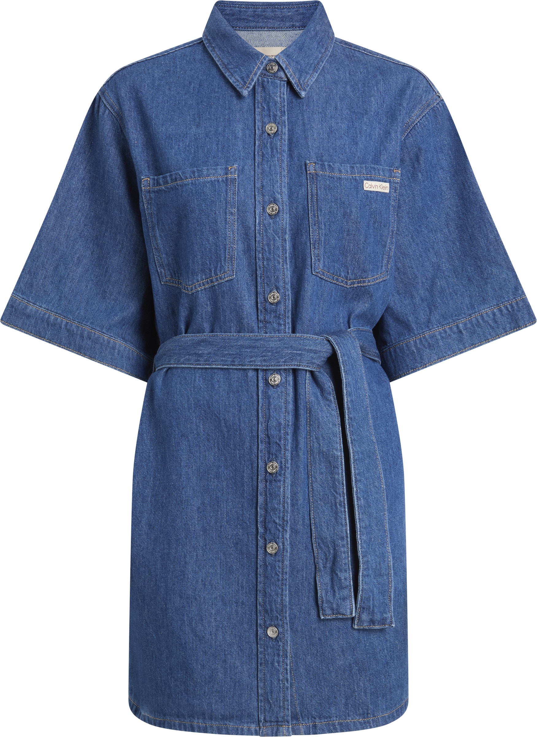 Calvin Klein Jeans Jeanskleid »LINEN BOXY BELTED SHIRT DRESS«, mit Kimonoärmeln