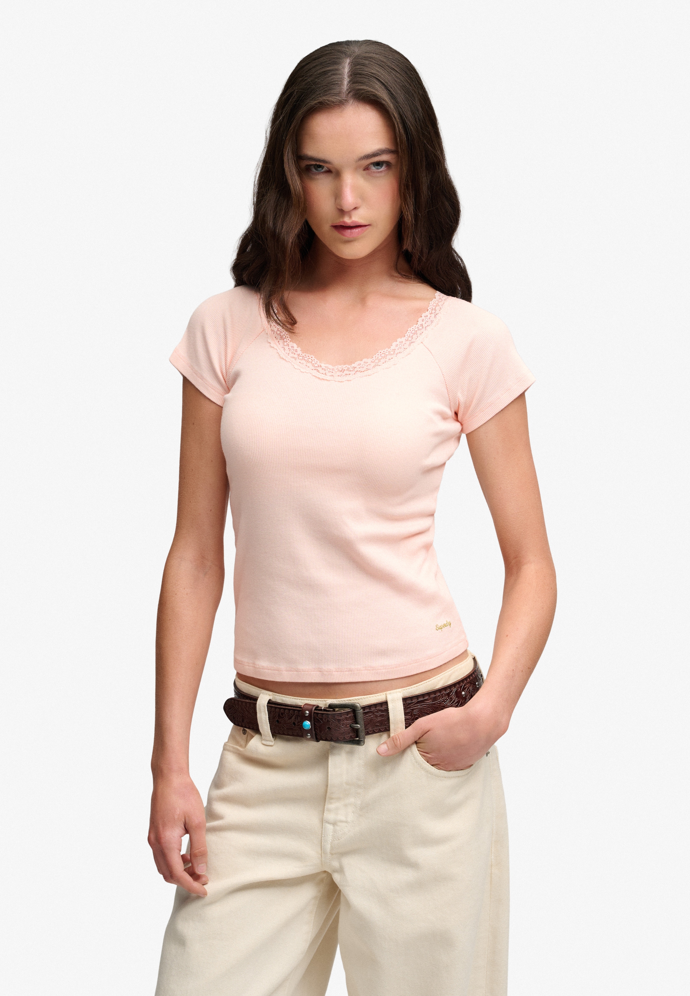 Superdry V-Shirt »ATH ESS LACE TRIM V TEE« mit Spitze