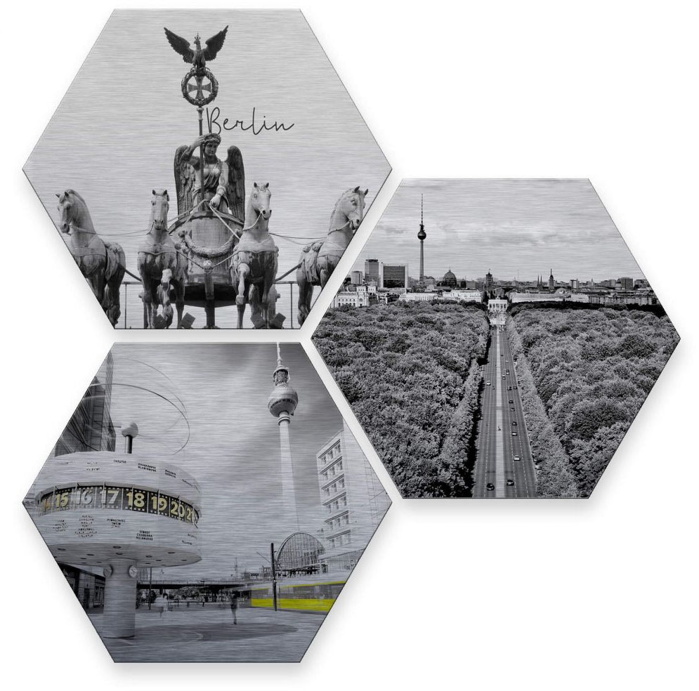 Wall-Art Mehrteilige Bilder »Silber Effekt Berlin Collage«, (Set, 3 St.)  auf Raten kaufen