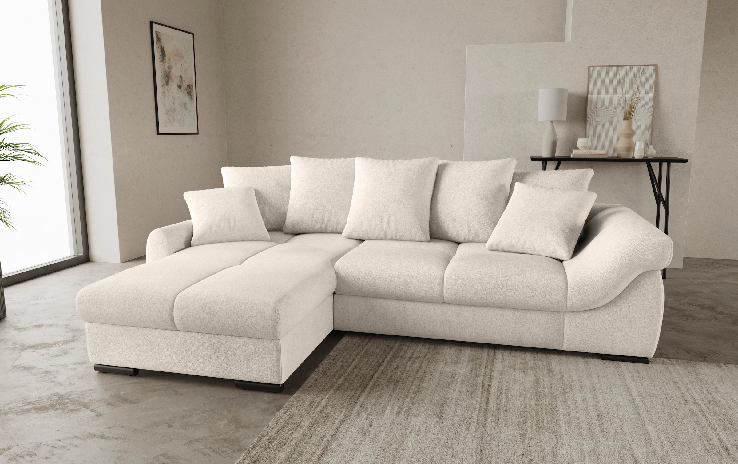 Mr. Couch Ecksofa »Livorno L-Form«, inkl. Hochschläfer-Bettauszug, XL-Bettkasten weiß beschichtet