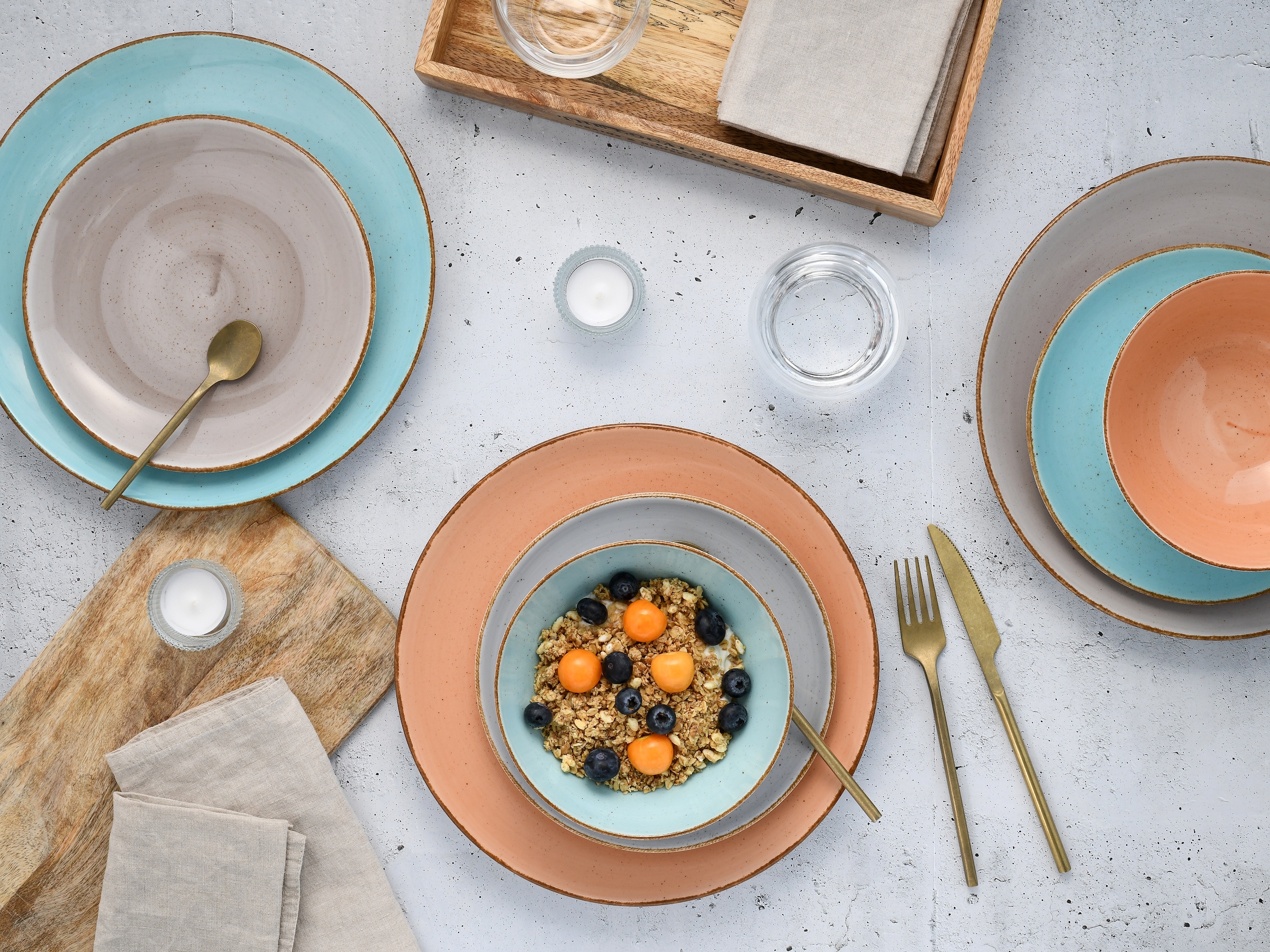 CreaTable Teller-Set »Vintage, Teller Set 12-tlg.« Naturverbundenes Design, Handgemalt