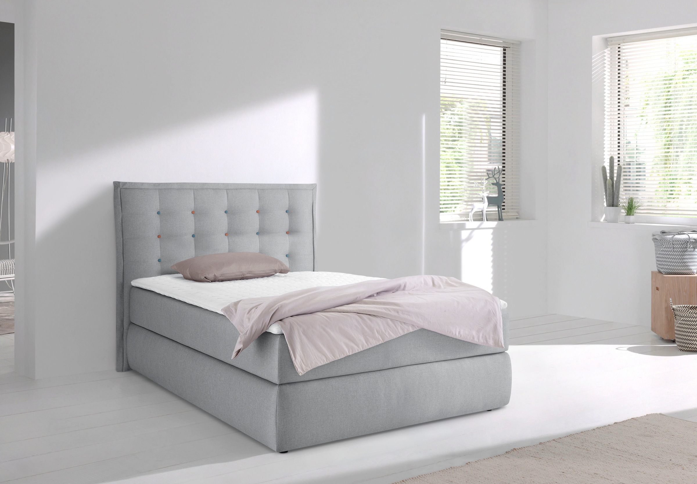 INOSIGN Boxspringbett »Sagres«, Kopfteil mit 2farbiger Flatterbiese und zweifarbigen Knöpfen