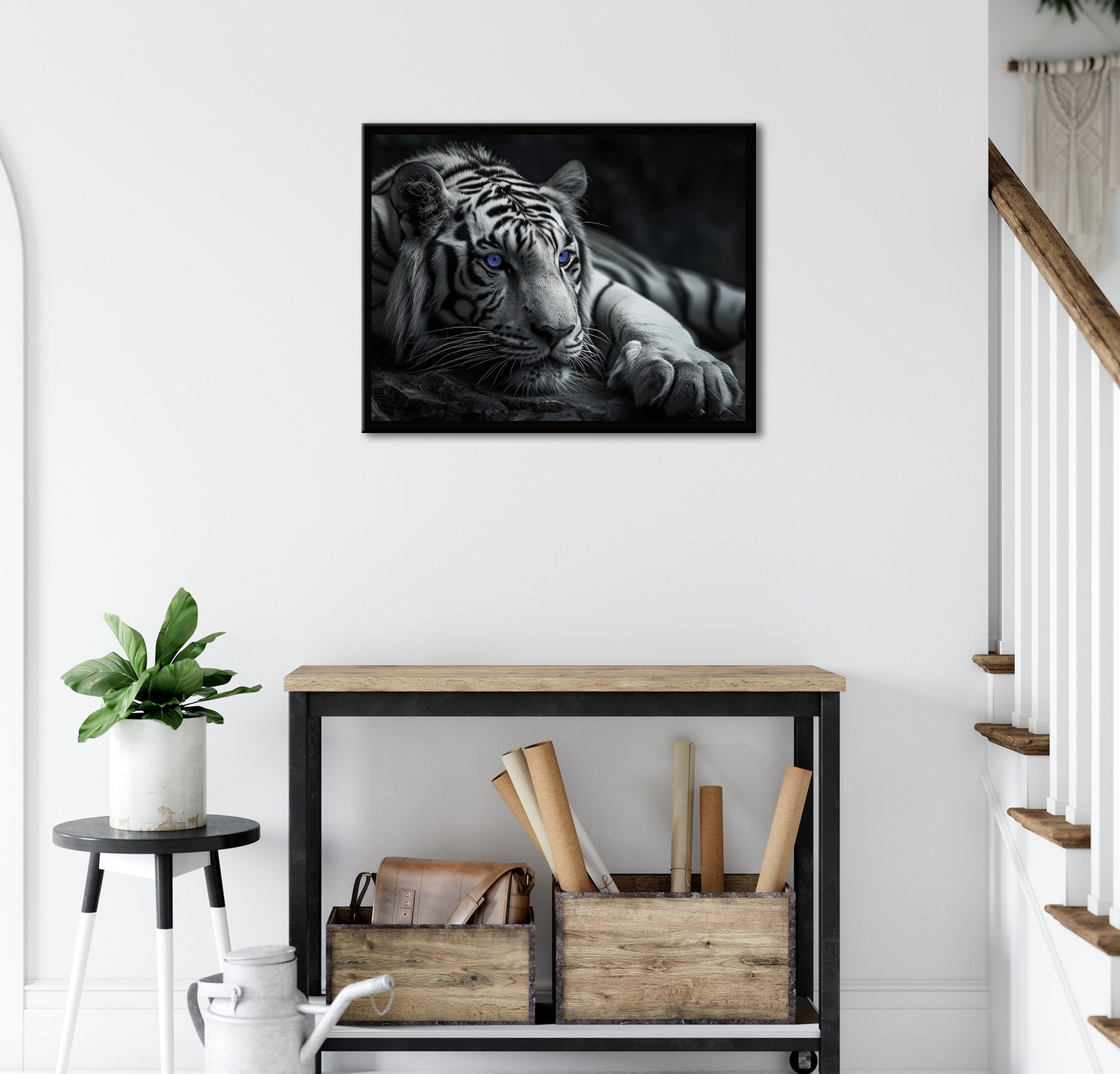 Bönninghoff Bild mit Rahmen »TIGER MIT BLAUEN AUGEN 40x50 cm – Tierbild Natur Wanddeko«