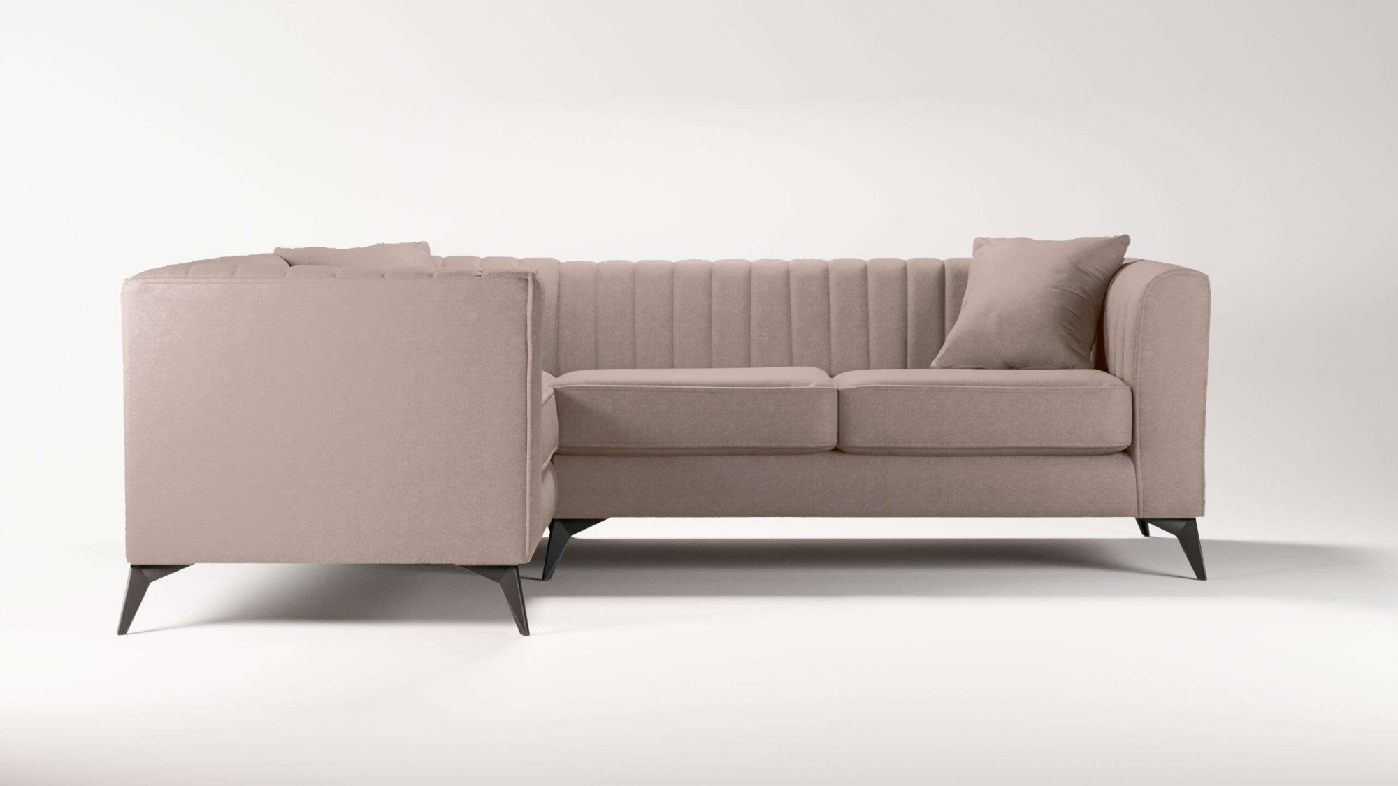 Places of Style Ecksofa »MATTHEW L-Form ideal für kleine Räume, Maße B/T/H: 240/167/74 cm«, elegantes Designsofa, Steppung im Rücken, incl. Zierkissen