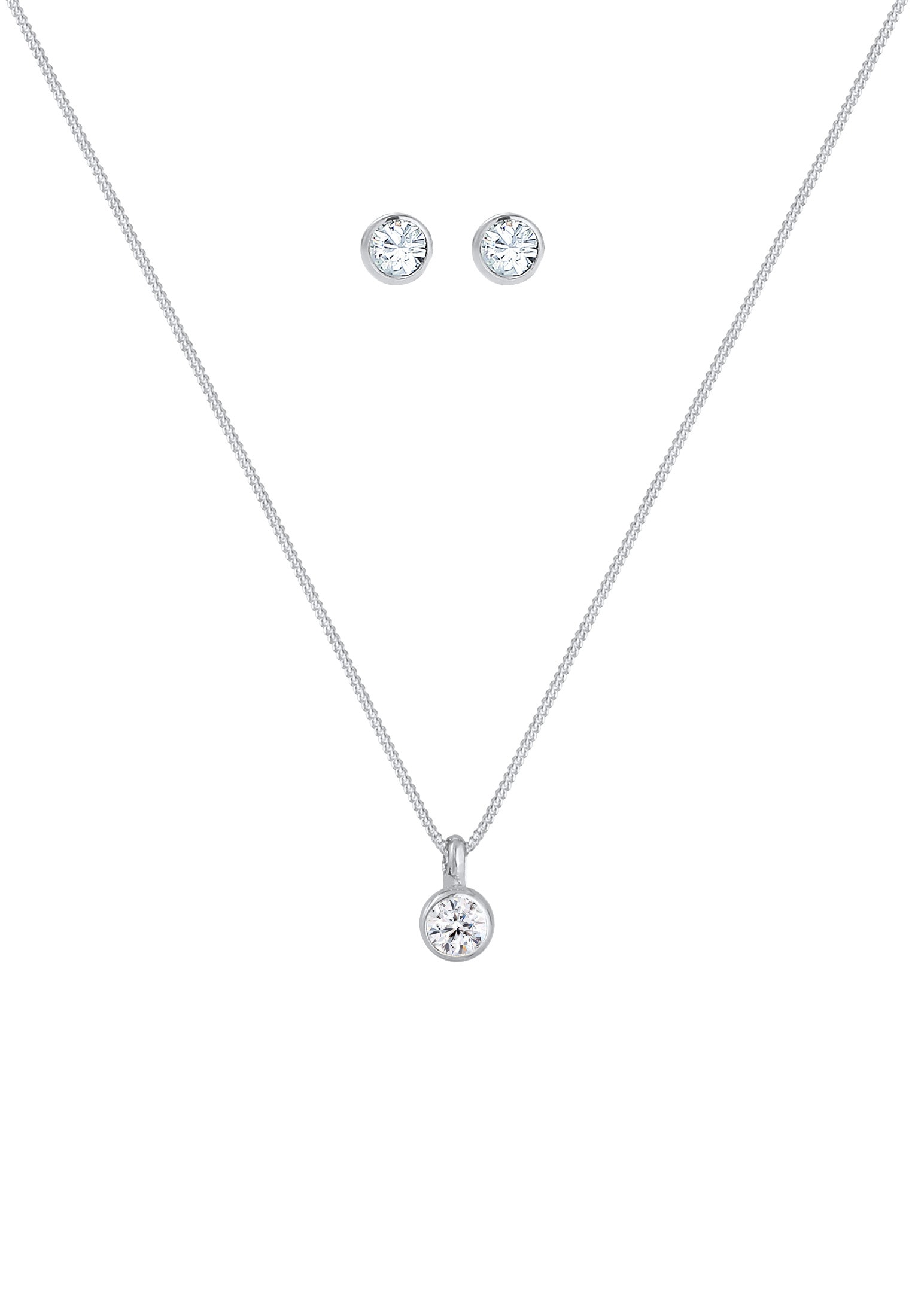 Elli Ohrring und Ketten Set »Schmuckset Basic Solitär 925 Sterling Silber, mit Kristallen von Swarovski®« ()