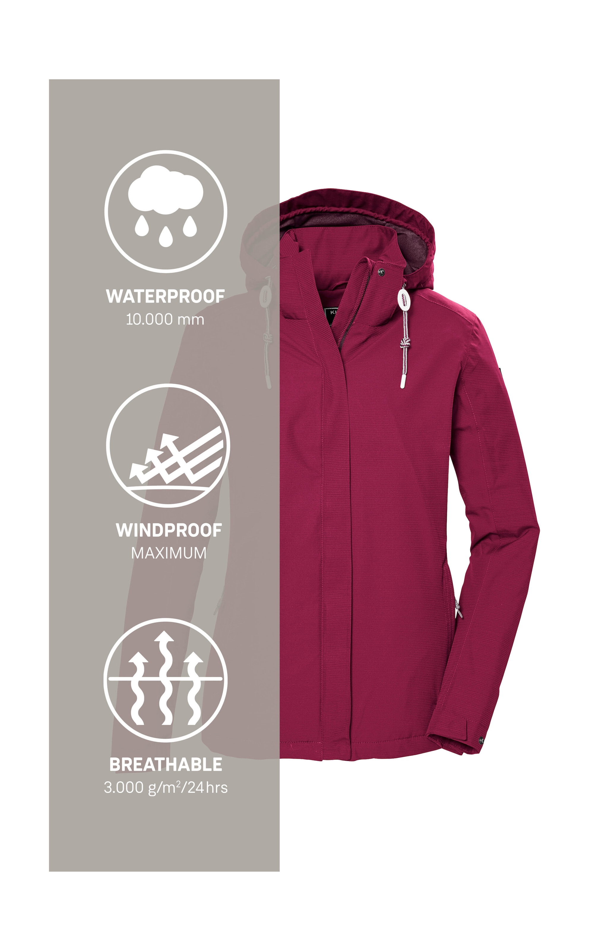 Killtec Outdoorjacke »KOS 61 WMN JCKT«, Funktionsjacke: wasser- und winddicht, atmungsaktiv, abnehmbare Kapuze