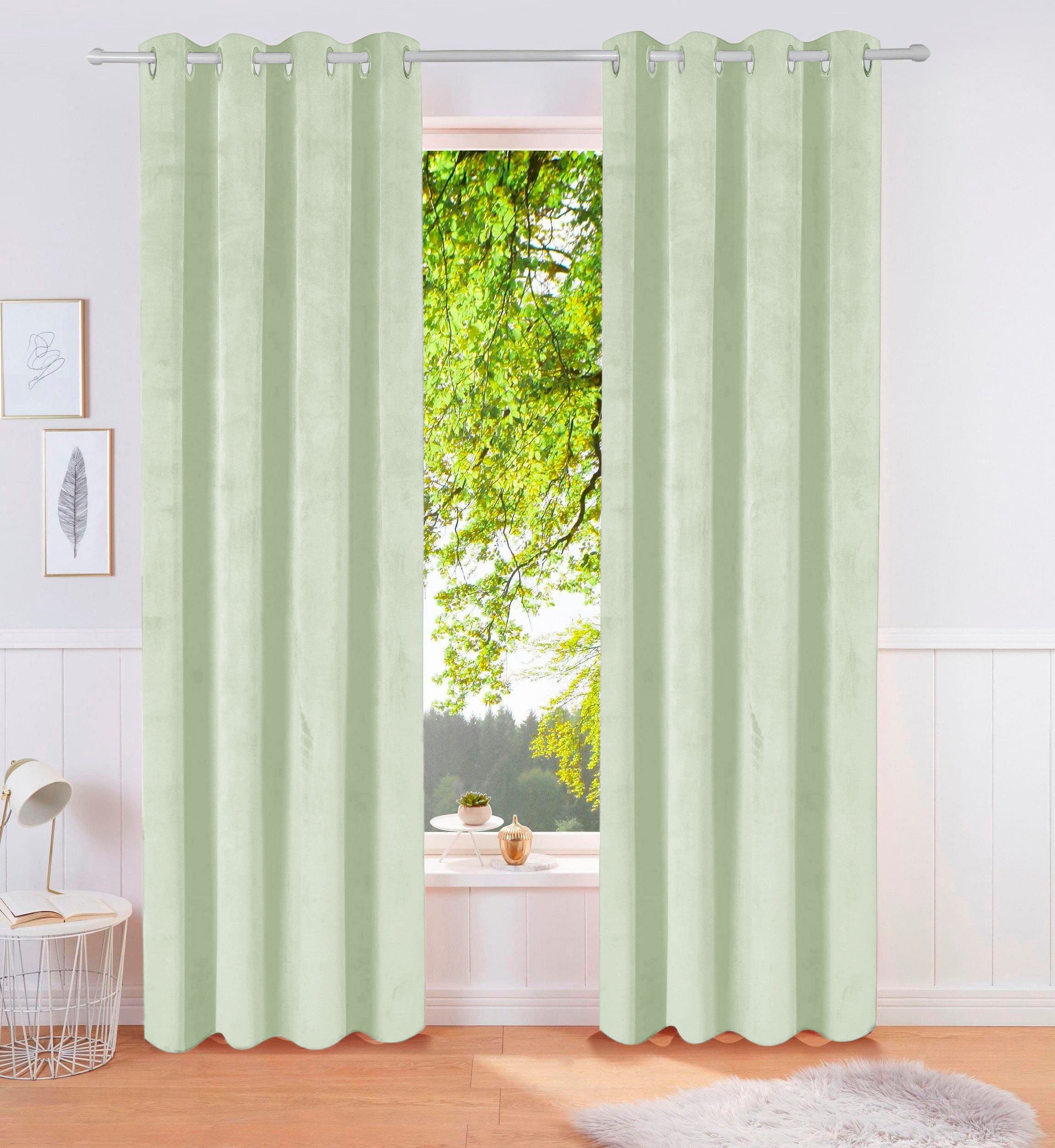 OTTO home Vorhang »Velvet Uni, Ösen, blickdicht, 2er-Set, Samt« Ösen 2 Stk. tlg. Blickdichter Samt, 2-er Set, edel, Gardine, multifunktional,