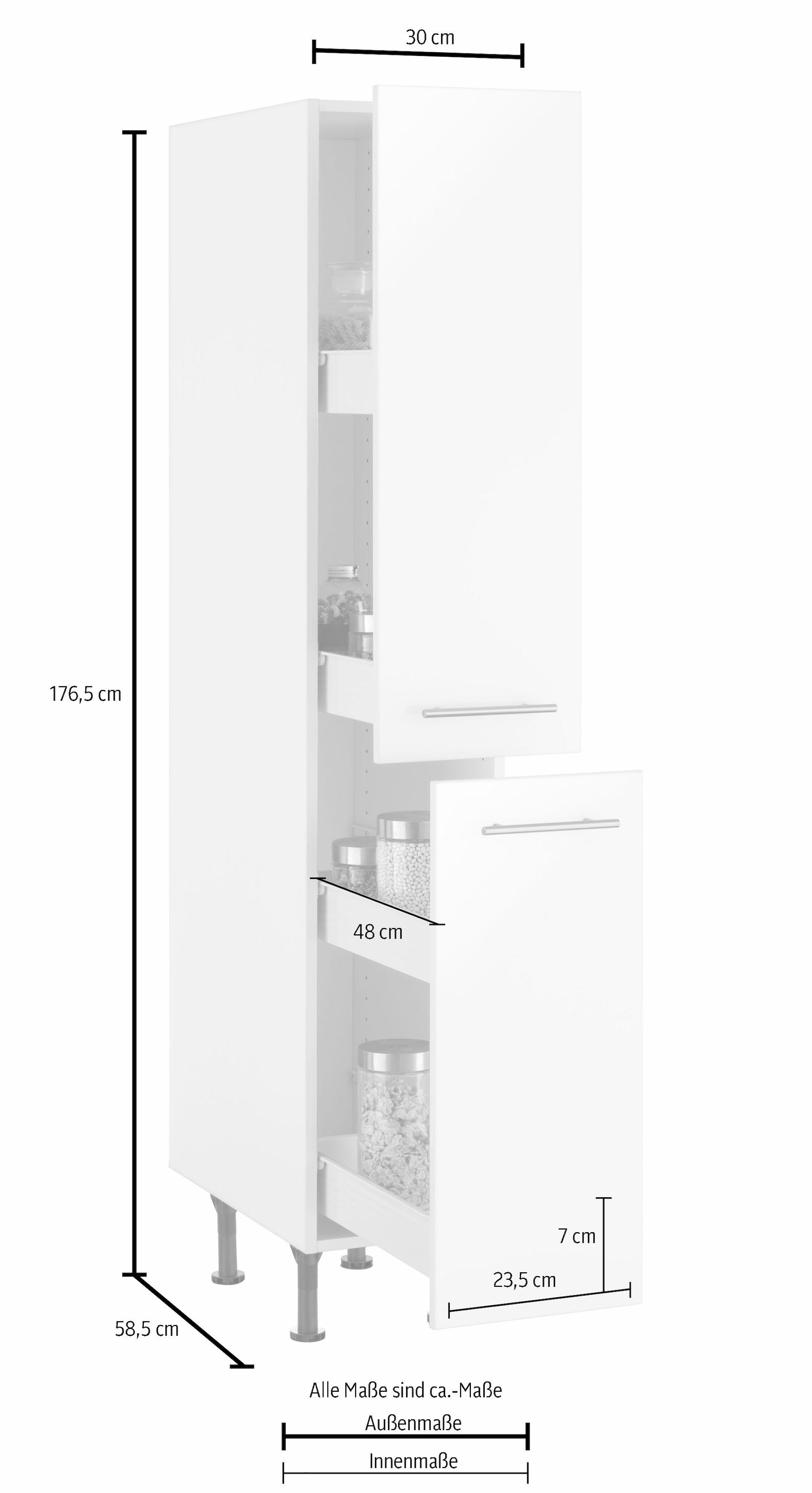 176 cm Metallgriffe höhenverstellbare Apothekerschrank »Bern«, 30 auf cm hoch, OPTIFIT bestellen Raten breit, Stellfüße,