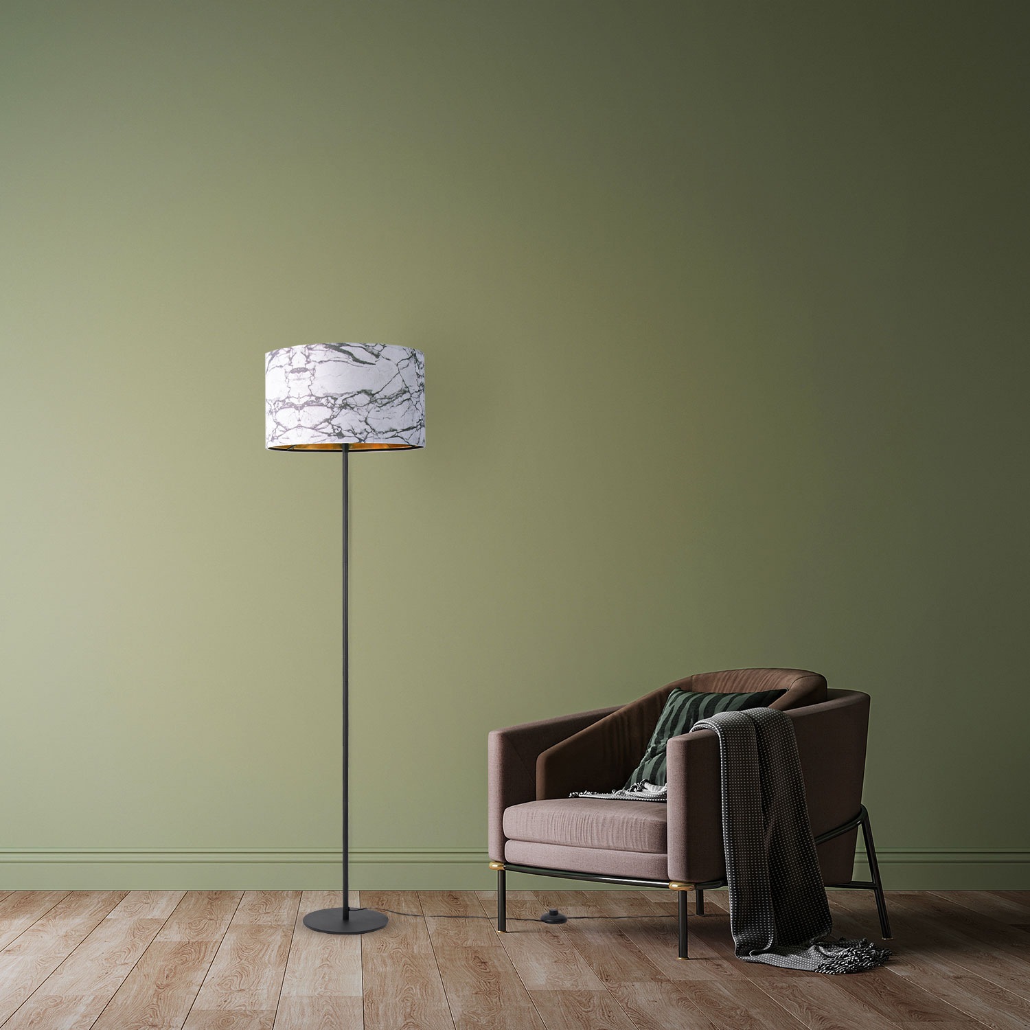 Paco Home Stehlampe »Kraft 525«, 1 flammig, Leuchtmittel E27 | ohne Leuchtmittel, Wohnzimmer Schlafzimmer E27 Marmor Stein Design Grau Weiß