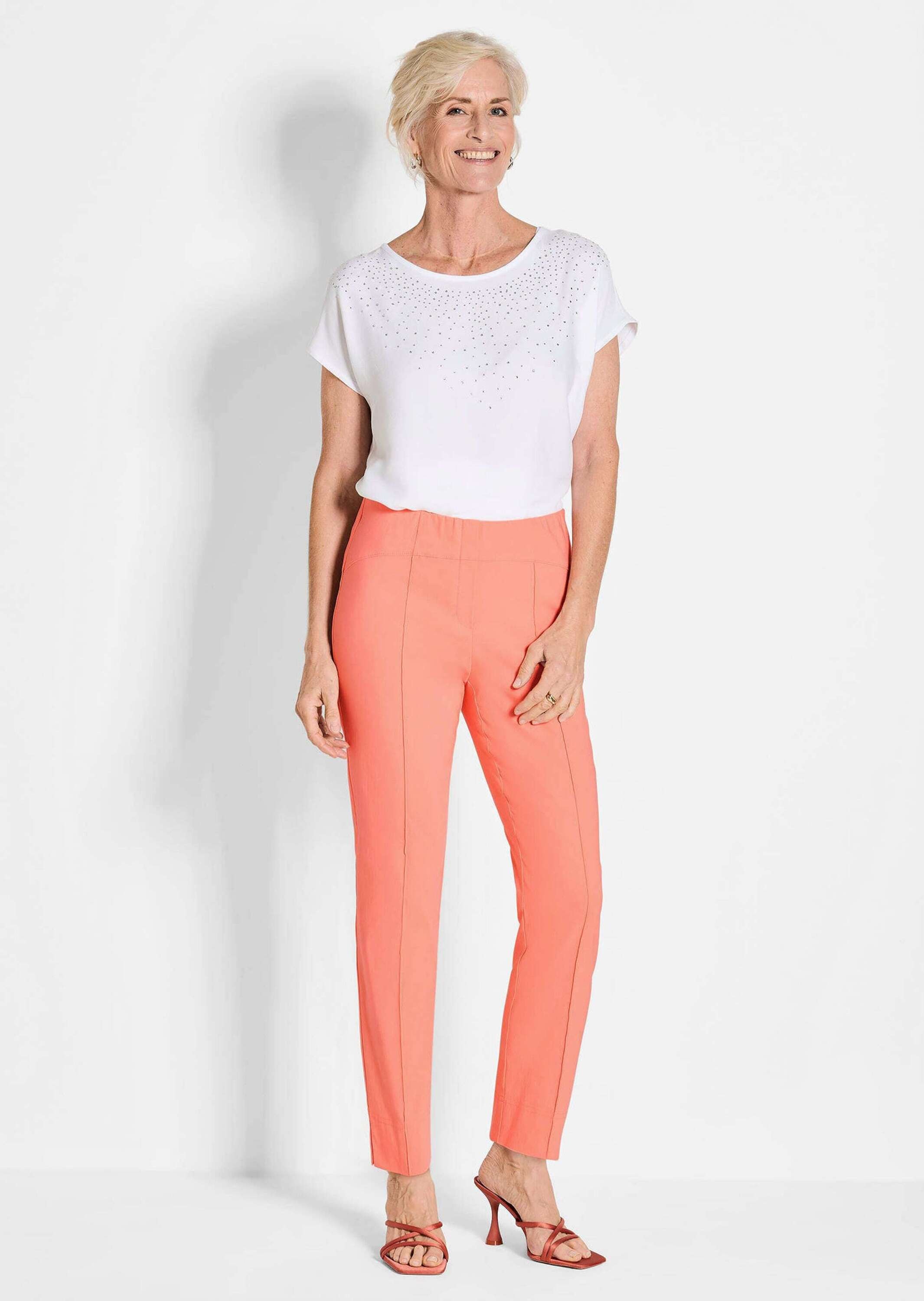 GOLDNER Schlupfhose »Kurzgröße Orange Hose LOUISA mit Biesen«