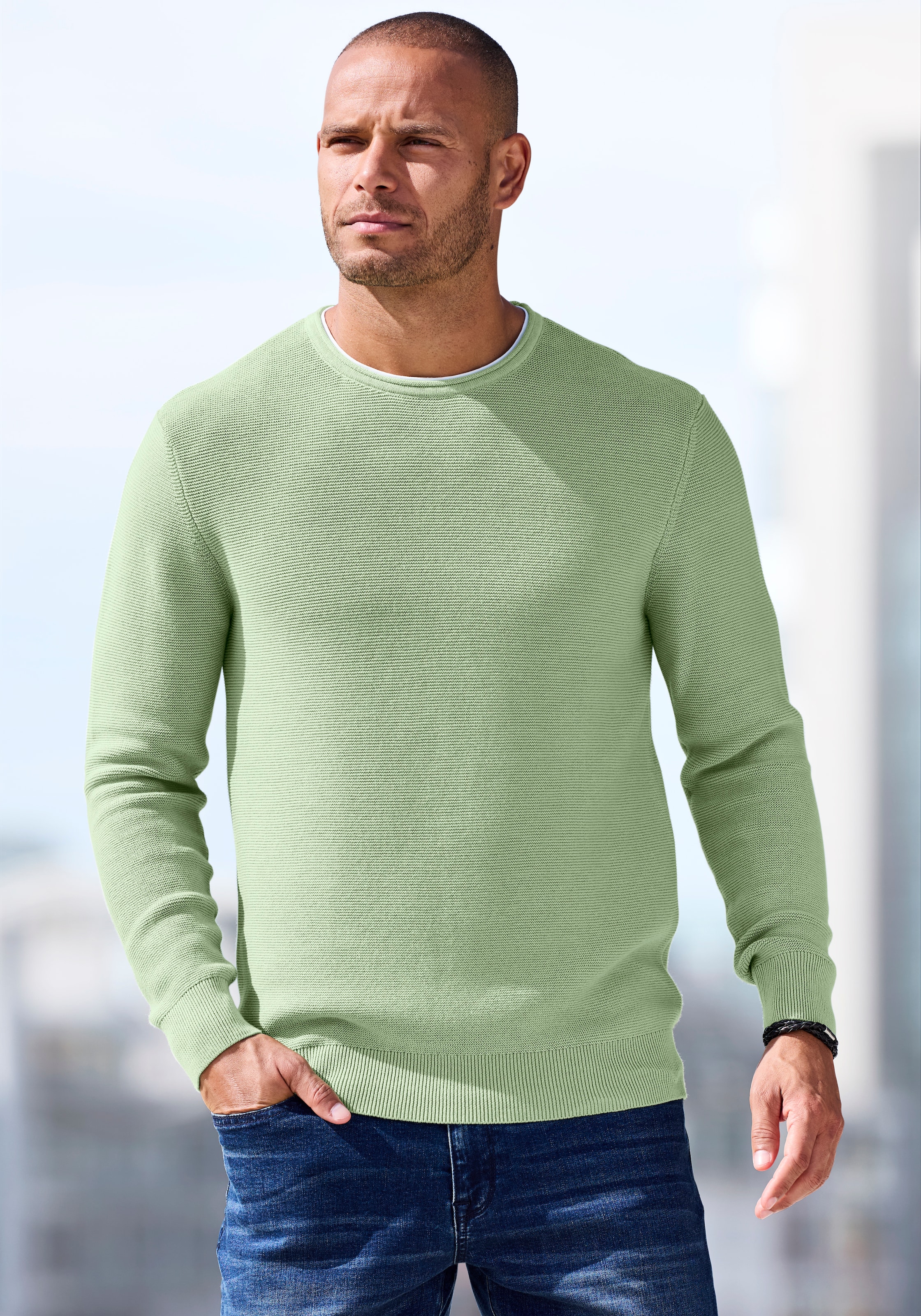 AUTHENTIC LE JOGGER Strickpullover mit Double-Layer Optik, Pullover aus reiner Baumwolle