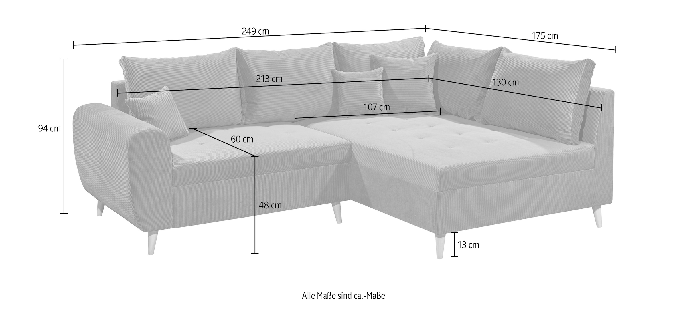 ED EXCITING DESIGN Ecksofa »Calanda L-Form«, mit Hocker & 3 Zierkissen