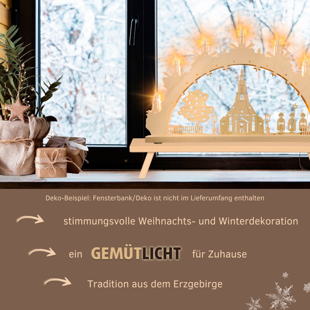 Weigla LED Schwibbogen »Seiffener Kirche, Lichterbogen aus Holz, NATUR«, Erzgebirge garantiert, Weihnachtsdeko Innen, Weihnachtsbeleuchtung