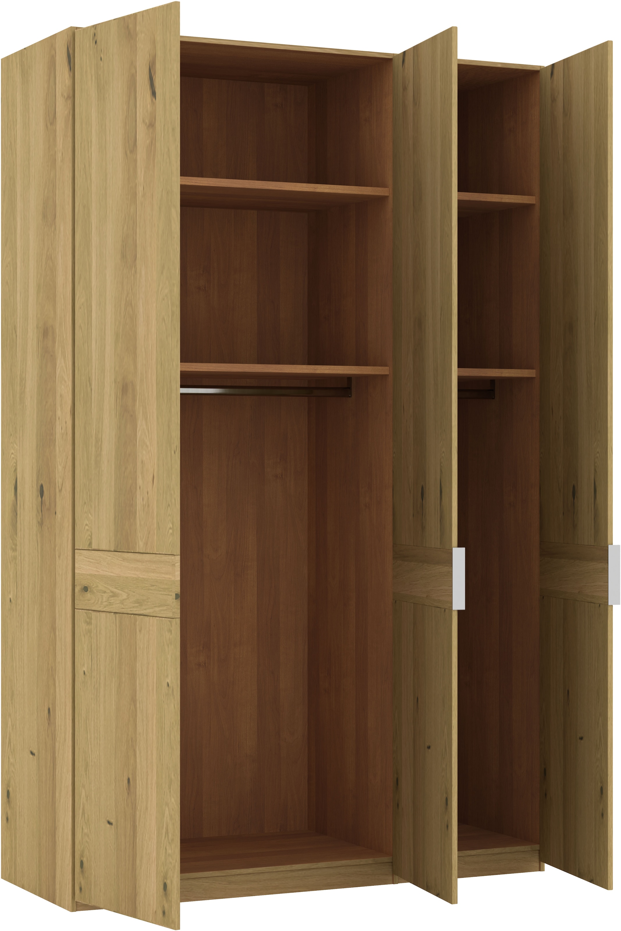 Musterring Drehtürenschrank »Savona, Kleiderschrank, Schrank, Garderobe, teilmassiv Eiche«, (mit Türdämpfern, in 5 Breiten & 2 Höhen, extra Böden, MADE IN GERMANY), Türen in Bianco-Eiche massiv, mit Querriegel, verschiedene Größen