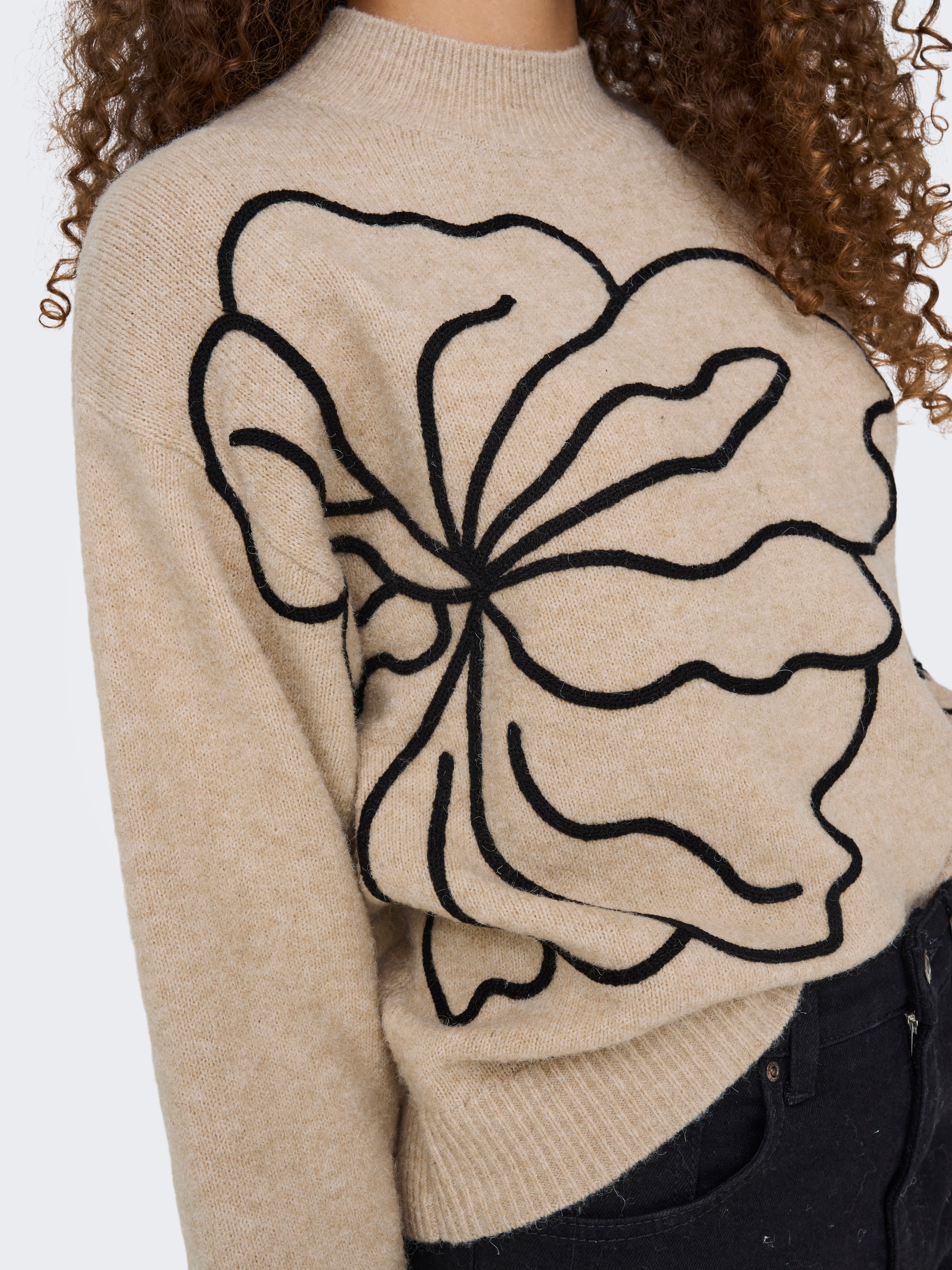 JDY Strickpullover »JDYJELLA L/S FLOWER PULLOVER KNT NOOS« Materialmix, regular fit