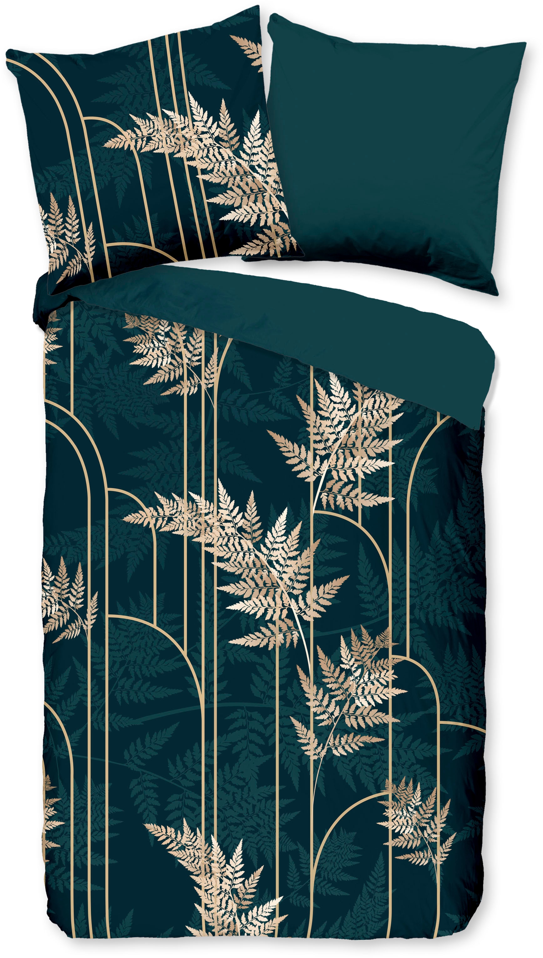 PURE luxury collection Wendebettwäsche »Malak«, Mikrofaser, 135x200, Pflegeleicht, Reißverschluss, Wende, Dunkelgrün