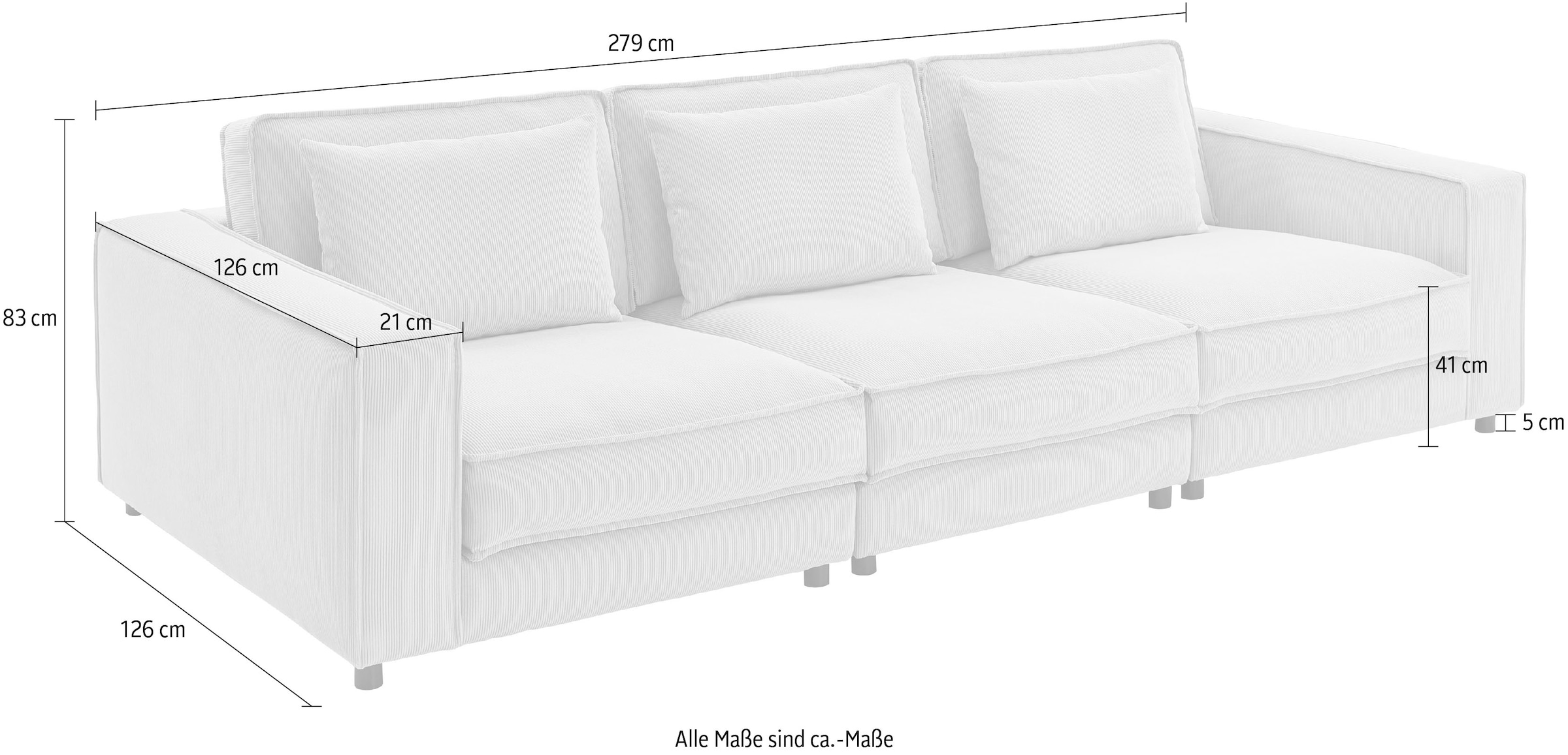 ATLANTIC home collection 3-Sitzer »Valan«, XXL-Sitzfläche, mit Cord-Bezug, frei  stellbar, mit Wellenunterfederung auf Rechnung kaufen