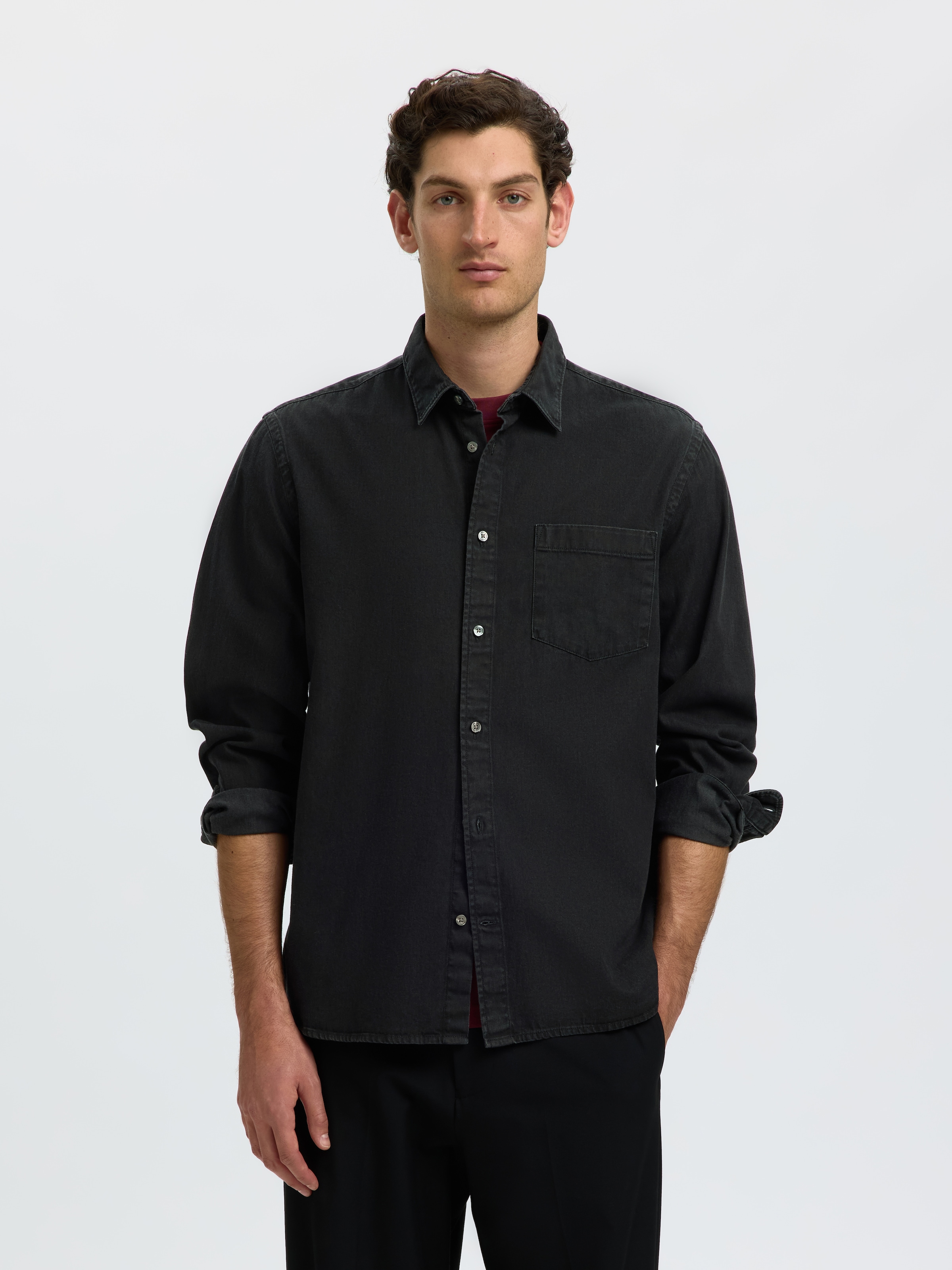 SELECTED Langarmhemd »SLHREGCARLO DENIM LS SHIRT NOOS« Baumwolle, regular fit