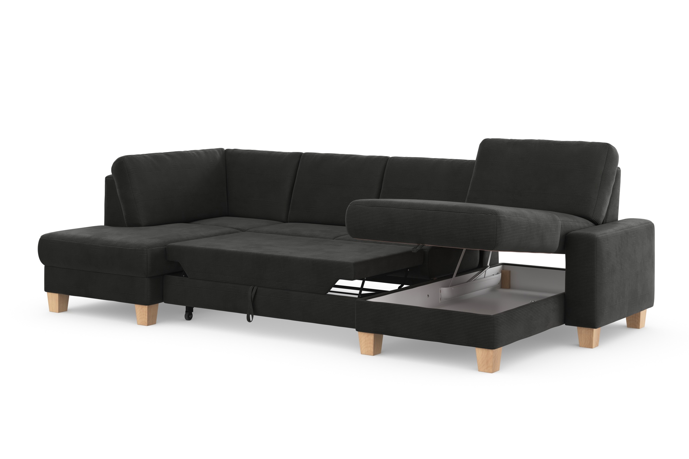 Home affaire Wohnlandschaft »Summer U-Form«, mit oder ohne Bettfunktion und Bettkasten, Cord-Bezug